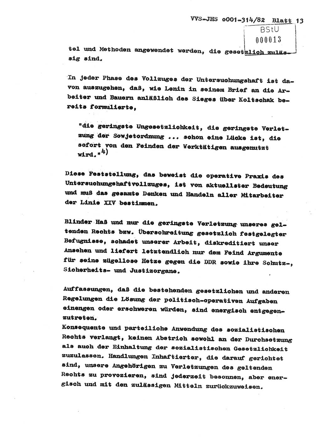 Diplomarbeit Hauptmann Wolfgang Schröder (Abt. ⅩⅣ), Ministerium für Staatssicherheit (MfS) [Deutsche Demokratische Republik (DDR)], Juristische Hochschule (JHS), Vertrauliche Verschlußsache (VVS) o001-314/82, Potsdam 1982, Seite 13 (Dipl.-Arb. MfS DDR JHS VVS o001-314/82 1982, S. 13)