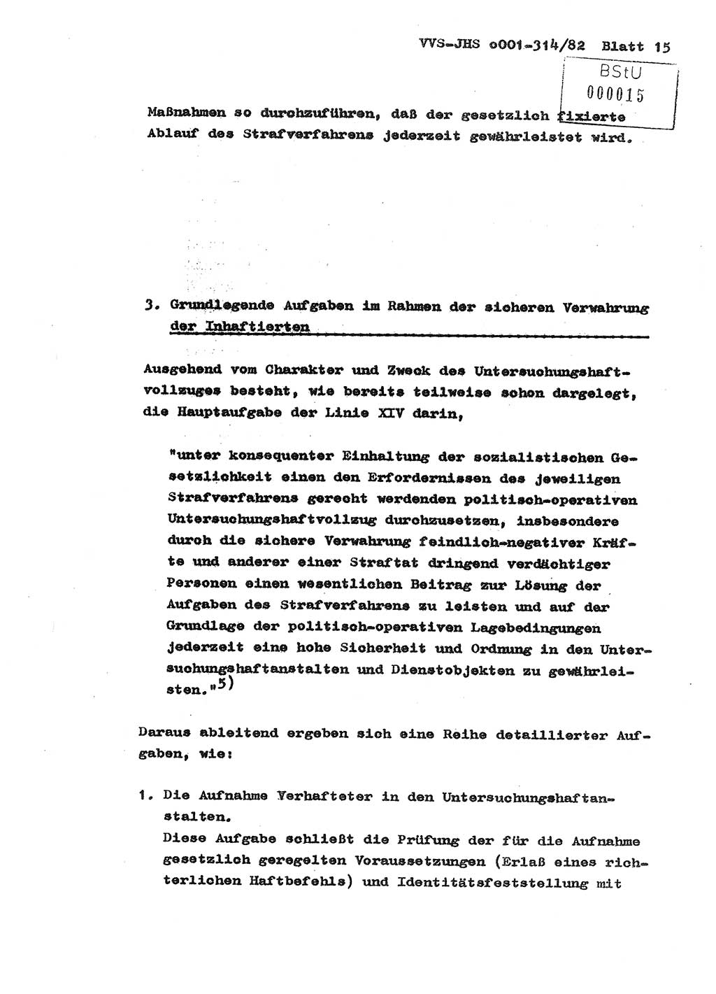 Diplomarbeit Hauptmann Wolfgang Schröder (Abt. ⅩⅣ), Ministerium für Staatssicherheit (MfS) [Deutsche Demokratische Republik (DDR)], Juristische Hochschule (JHS), Vertrauliche Verschlußsache (VVS) o001-314/82, Potsdam 1982, Seite 15 (Dipl.-Arb. MfS DDR JHS VVS o001-314/82 1982, S. 15)