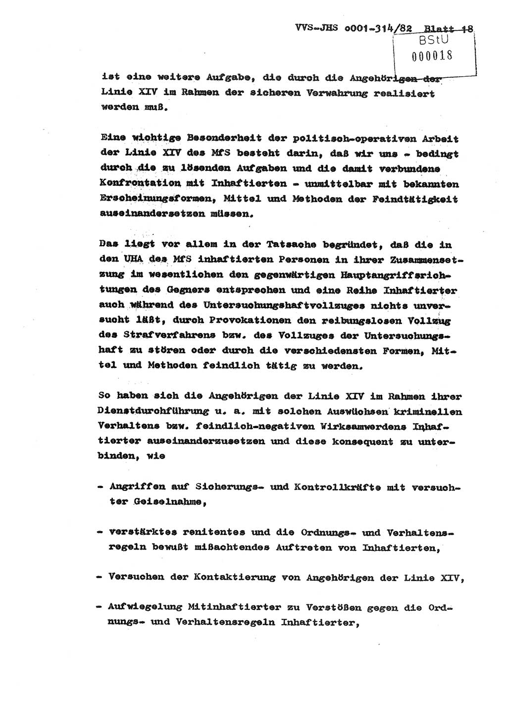 Diplomarbeit Hauptmann Wolfgang Schröder (Abt. ⅩⅣ), Ministerium für Staatssicherheit (MfS) [Deutsche Demokratische Republik (DDR)], Juristische Hochschule (JHS), Vertrauliche Verschlußsache (VVS) o001-314/82, Potsdam 1982, Seite 18 (Dipl.-Arb. MfS DDR JHS VVS o001-314/82 1982, S. 18)