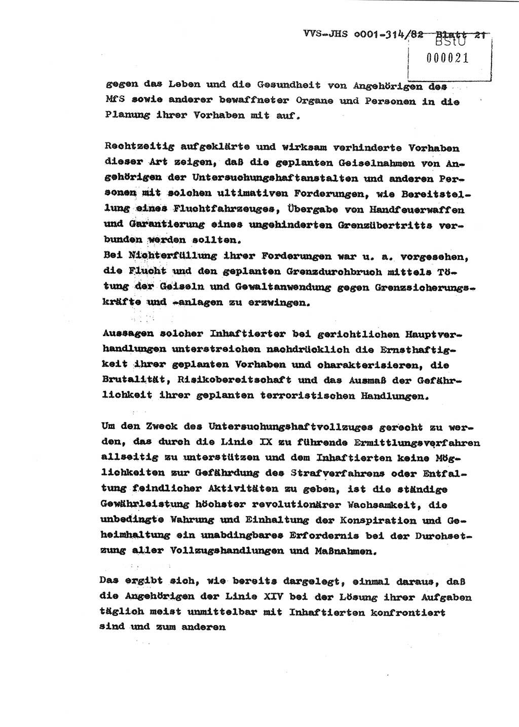 Diplomarbeit Hauptmann Wolfgang Schröder (Abt. ⅩⅣ), Ministerium für Staatssicherheit (MfS) [Deutsche Demokratische Republik (DDR)], Juristische Hochschule (JHS), Vertrauliche Verschlußsache (VVS) o001-314/82, Potsdam 1982, Seite 21 (Dipl.-Arb. MfS DDR JHS VVS o001-314/82 1982, S. 21)