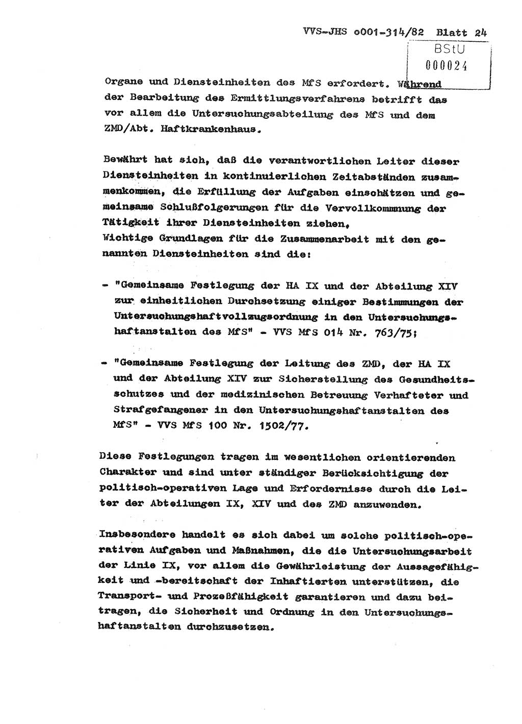 Diplomarbeit Hauptmann Wolfgang Schröder (Abt. ⅩⅣ), Ministerium für Staatssicherheit (MfS) [Deutsche Demokratische Republik (DDR)], Juristische Hochschule (JHS), Vertrauliche Verschlußsache (VVS) o001-314/82, Potsdam 1982, Seite 24 (Dipl.-Arb. MfS DDR JHS VVS o001-314/82 1982, S. 24)