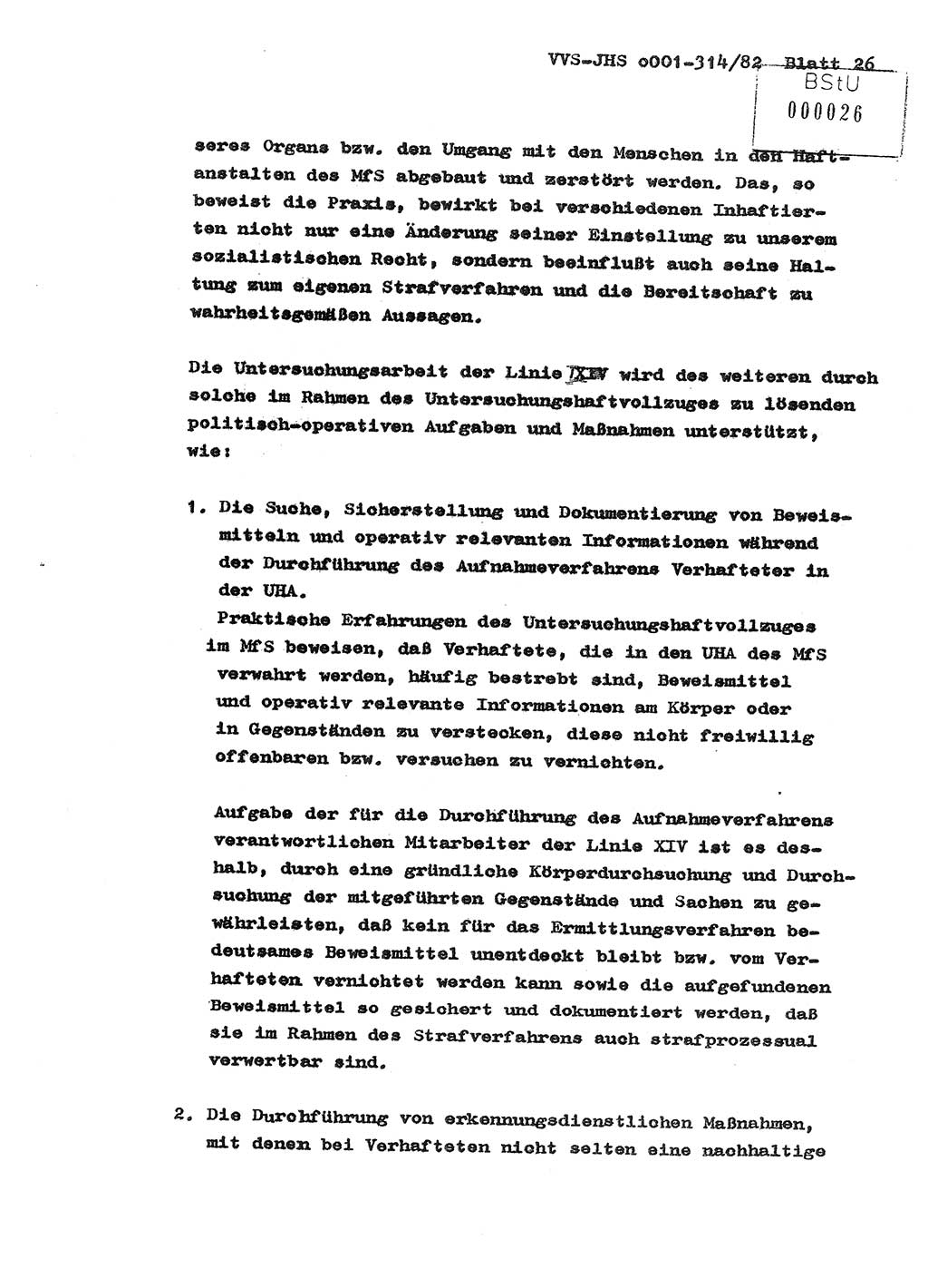 Diplomarbeit Hauptmann Wolfgang Schröder (Abt. ⅩⅣ), Ministerium für Staatssicherheit (MfS) [Deutsche Demokratische Republik (DDR)], Juristische Hochschule (JHS), Vertrauliche Verschlußsache (VVS) o001-314/82, Potsdam 1982, Seite 26 (Dipl.-Arb. MfS DDR JHS VVS o001-314/82 1982, S. 26)