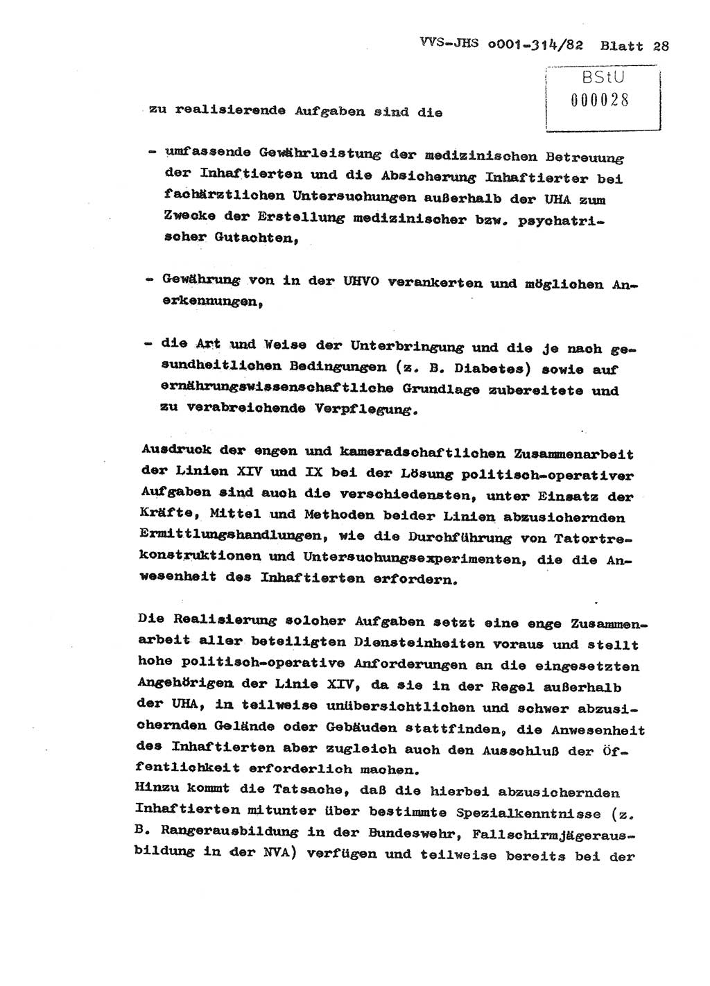 Diplomarbeit Hauptmann Wolfgang Schröder (Abt. ⅩⅣ), Ministerium für Staatssicherheit (MfS) [Deutsche Demokratische Republik (DDR)], Juristische Hochschule (JHS), Vertrauliche Verschlußsache (VVS) o001-314/82, Potsdam 1982, Seite 28 (Dipl.-Arb. MfS DDR JHS VVS o001-314/82 1982, S. 28)