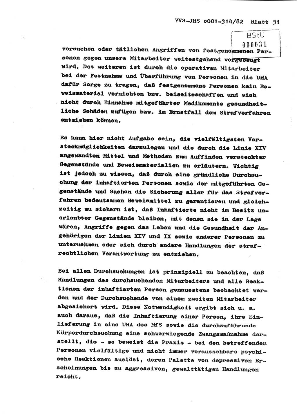 Diplomarbeit Hauptmann Wolfgang Schröder (Abt. ⅩⅣ), Ministerium für Staatssicherheit (MfS) [Deutsche Demokratische Republik (DDR)], Juristische Hochschule (JHS), Vertrauliche Verschlußsache (VVS) o001-314/82, Potsdam 1982, Seite 31 (Dipl.-Arb. MfS DDR JHS VVS o001-314/82 1982, S. 31)