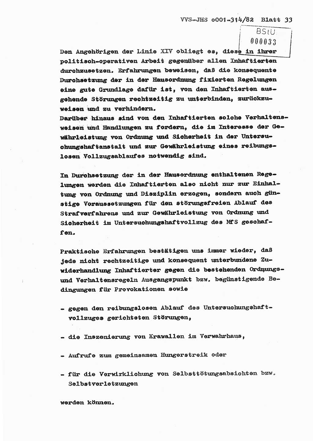 Diplomarbeit Hauptmann Wolfgang Schröder (Abt. ⅩⅣ), Ministerium für Staatssicherheit (MfS) [Deutsche Demokratische Republik (DDR)], Juristische Hochschule (JHS), Vertrauliche Verschlußsache (VVS) o001-314/82, Potsdam 1982, Seite 33 (Dipl.-Arb. MfS DDR JHS VVS o001-314/82 1982, S. 33)