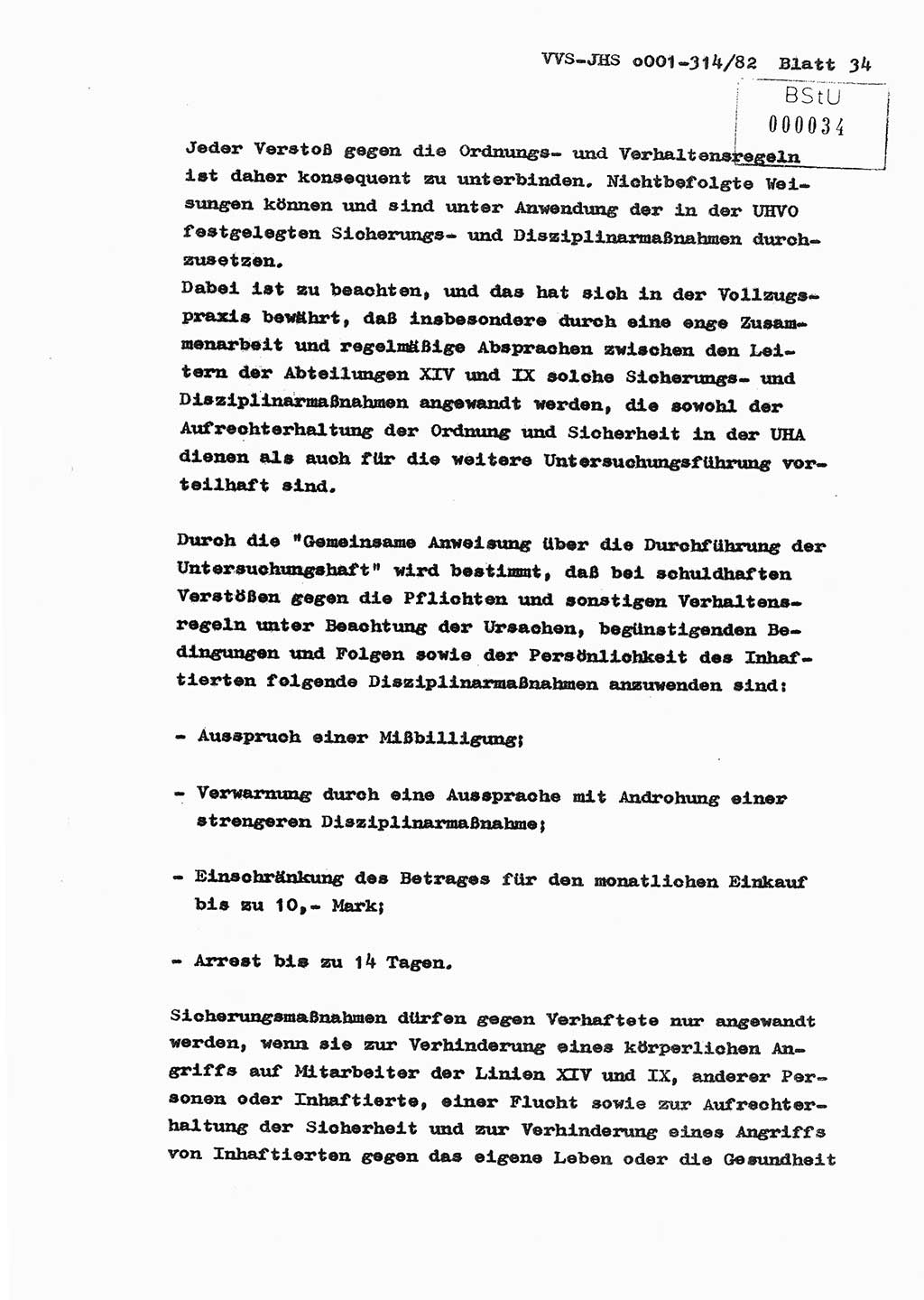 Diplomarbeit Hauptmann Wolfgang Schröder (Abt. ⅩⅣ), Ministerium für Staatssicherheit (MfS) [Deutsche Demokratische Republik (DDR)], Juristische Hochschule (JHS), Vertrauliche Verschlußsache (VVS) o001-314/82, Potsdam 1982, Seite 34 (Dipl.-Arb. MfS DDR JHS VVS o001-314/82 1982, S. 34)