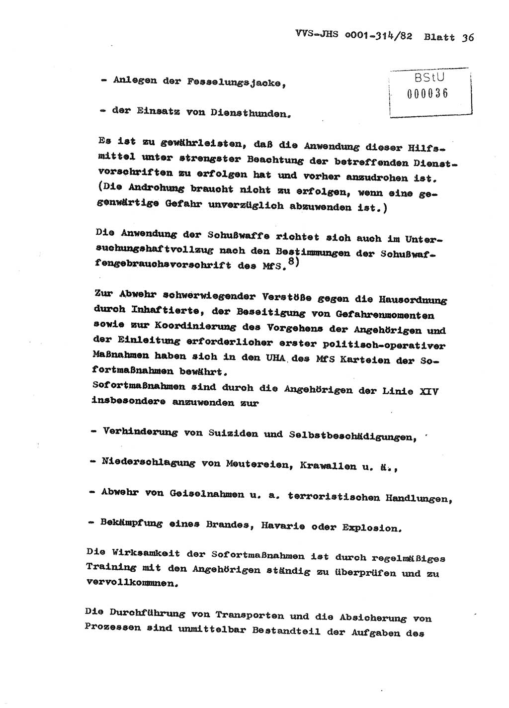 Diplomarbeit Hauptmann Wolfgang Schröder (Abt. ⅩⅣ), Ministerium für Staatssicherheit (MfS) [Deutsche Demokratische Republik (DDR)], Juristische Hochschule (JHS), Vertrauliche Verschlußsache (VVS) o001-314/82, Potsdam 1982, Seite 36 (Dipl.-Arb. MfS DDR JHS VVS o001-314/82 1982, S. 36)