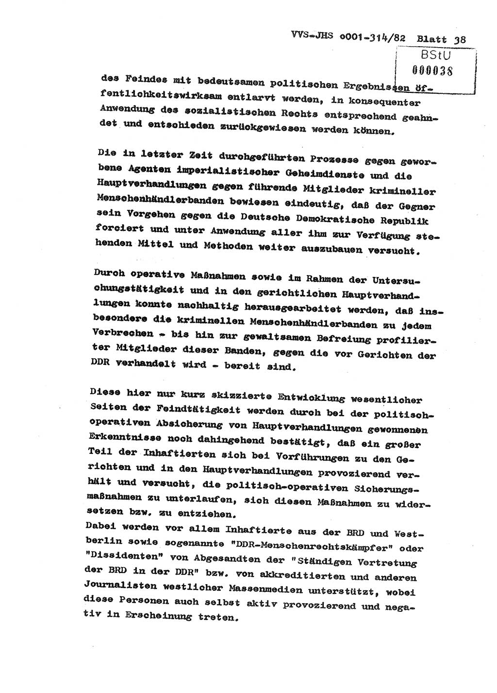 Diplomarbeit Hauptmann Wolfgang Schröder (Abt. ⅩⅣ), Ministerium für Staatssicherheit (MfS) [Deutsche Demokratische Republik (DDR)], Juristische Hochschule (JHS), Vertrauliche Verschlußsache (VVS) o001-314/82, Potsdam 1982, Seite 38 (Dipl.-Arb. MfS DDR JHS VVS o001-314/82 1982, S. 38)