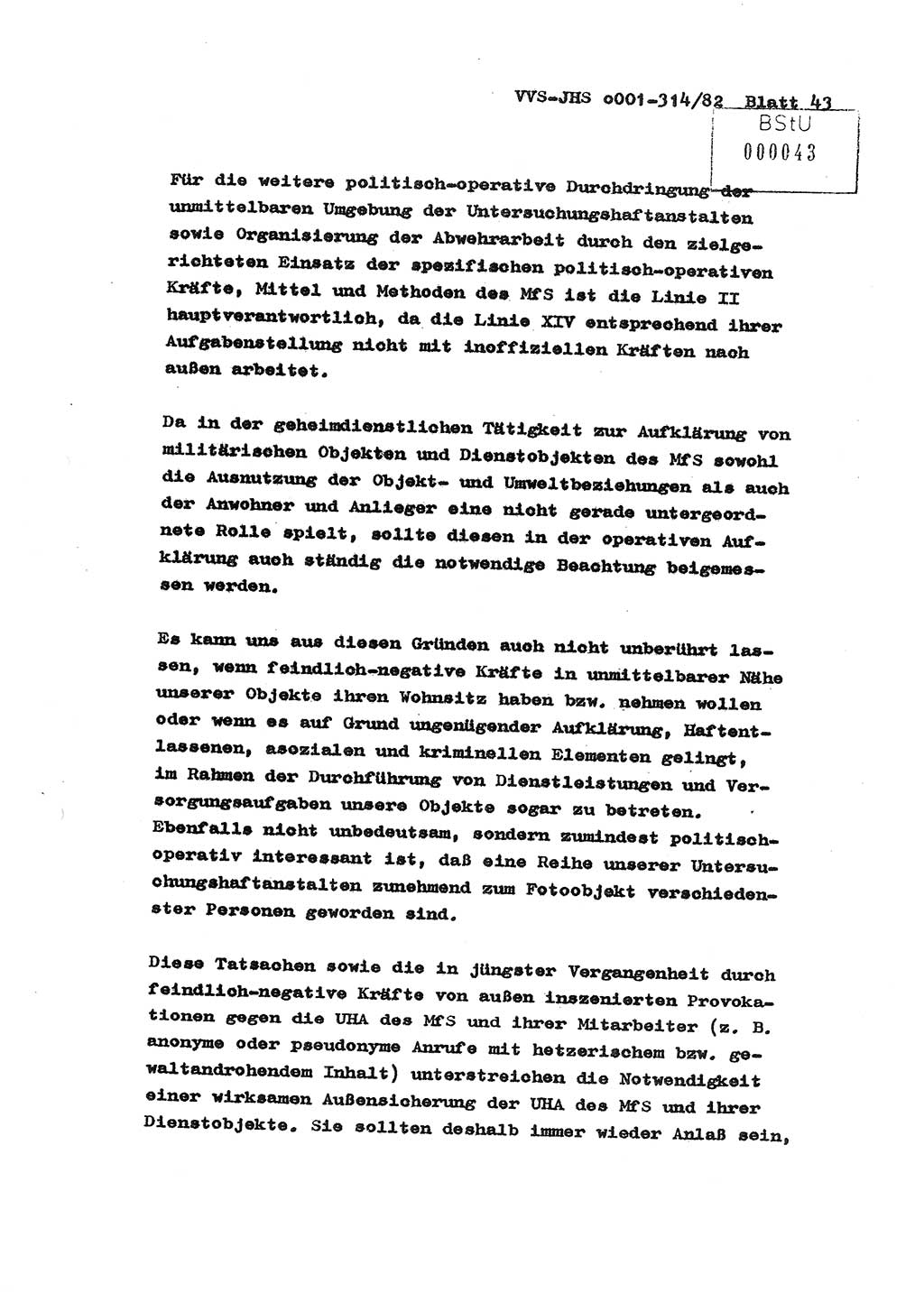 Diplomarbeit Hauptmann Wolfgang Schröder (Abt. ⅩⅣ), Ministerium für Staatssicherheit (MfS) [Deutsche Demokratische Republik (DDR)], Juristische Hochschule (JHS), Vertrauliche Verschlußsache (VVS) o001-314/82, Potsdam 1982, Seite 43 (Dipl.-Arb. MfS DDR JHS VVS o001-314/82 1982, S. 43)