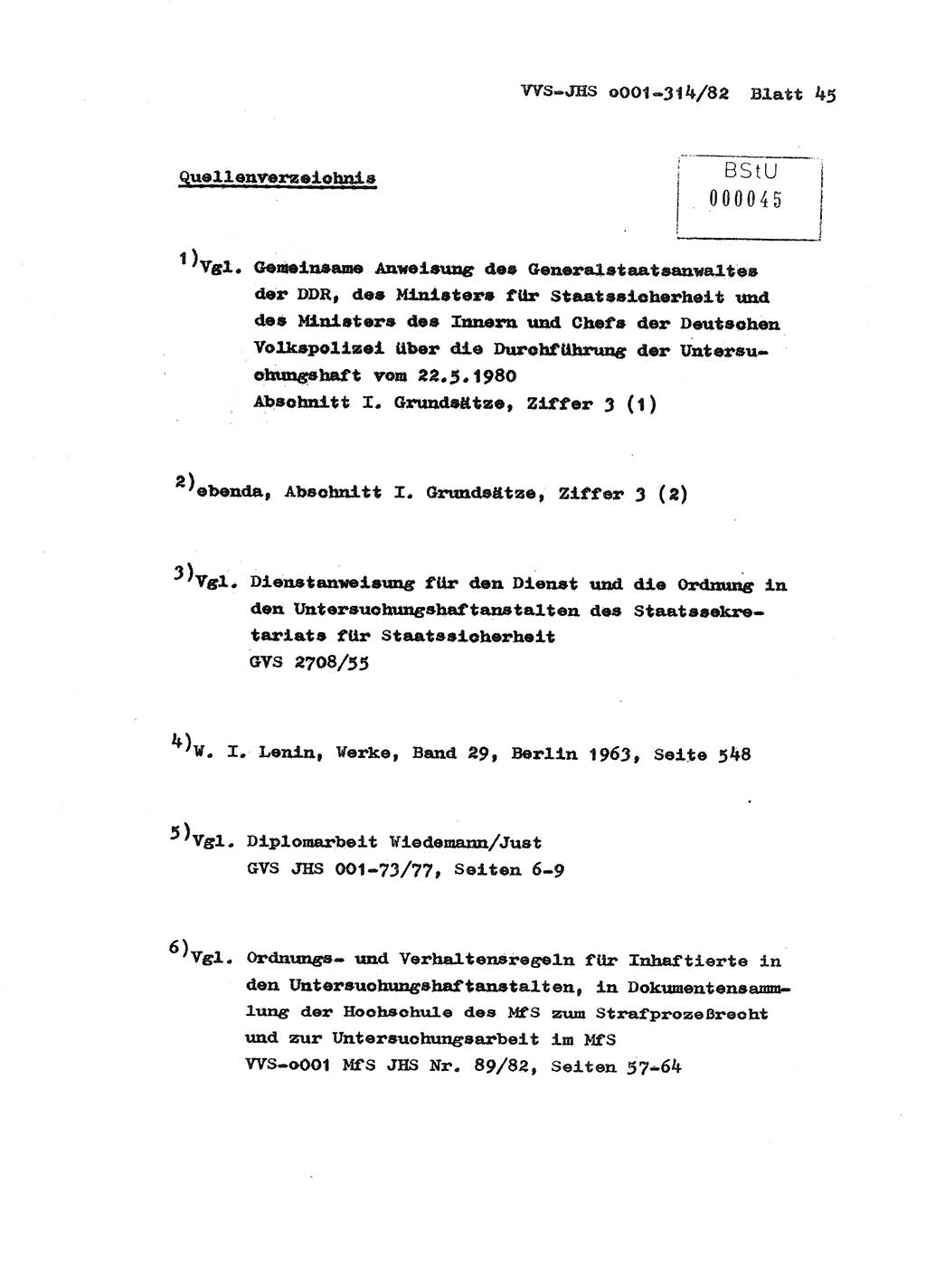 Diplomarbeit Hauptmann Wolfgang Schröder (Abt. ⅩⅣ), Ministerium für Staatssicherheit (MfS) [Deutsche Demokratische Republik (DDR)], Juristische Hochschule (JHS), Vertrauliche Verschlußsache (VVS) o001-314/82, Potsdam 1982, Seite 45 (Dipl.-Arb. MfS DDR JHS VVS o001-314/82 1982, S. 45)