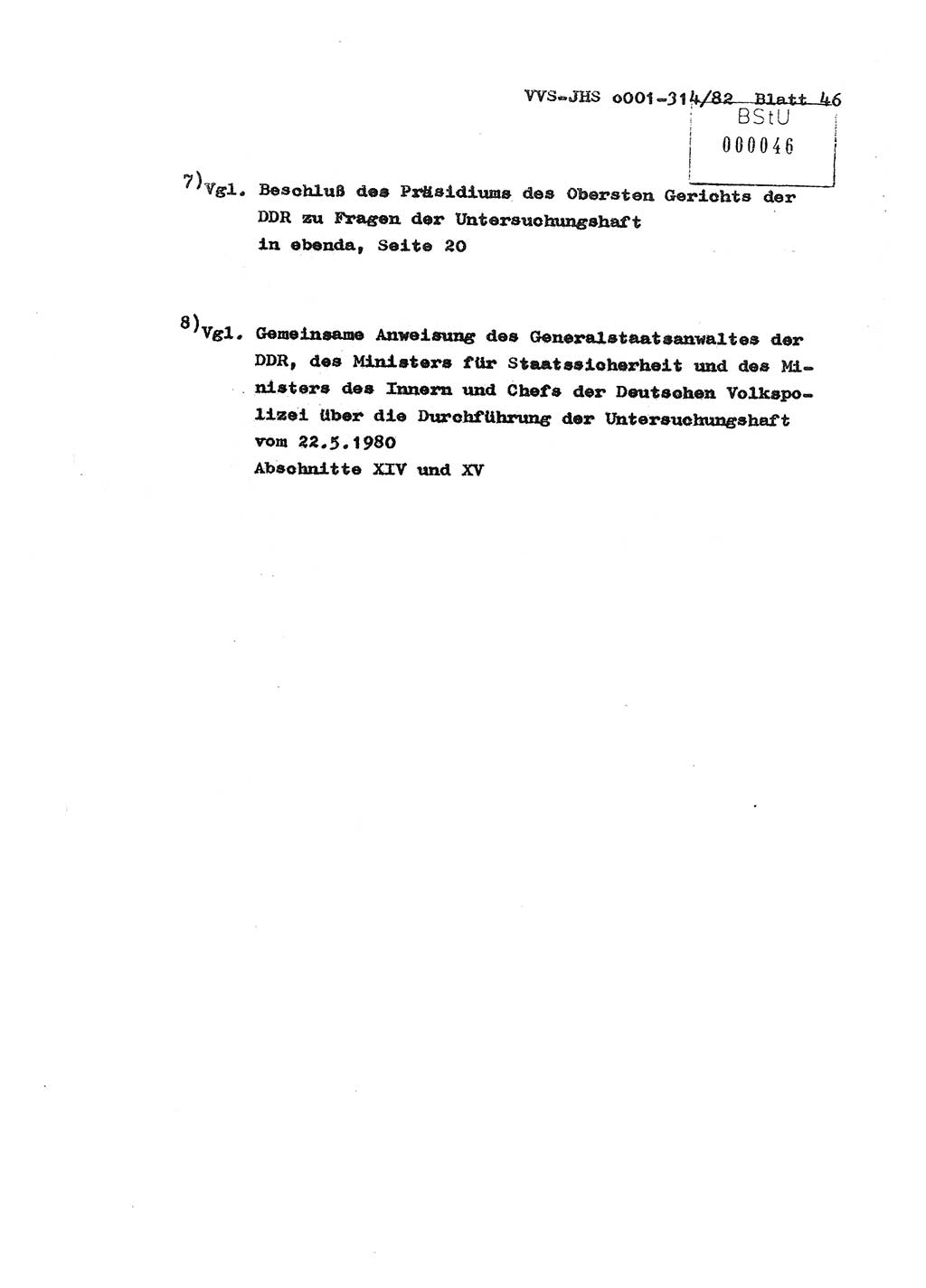 Diplomarbeit Hauptmann Wolfgang Schröder (Abt. ⅩⅣ), Ministerium für Staatssicherheit (MfS) [Deutsche Demokratische Republik (DDR)], Juristische Hochschule (JHS), Vertrauliche Verschlußsache (VVS) o001-314/82, Potsdam 1982, Seite 46 (Dipl.-Arb. MfS DDR JHS VVS o001-314/82 1982, S. 46)