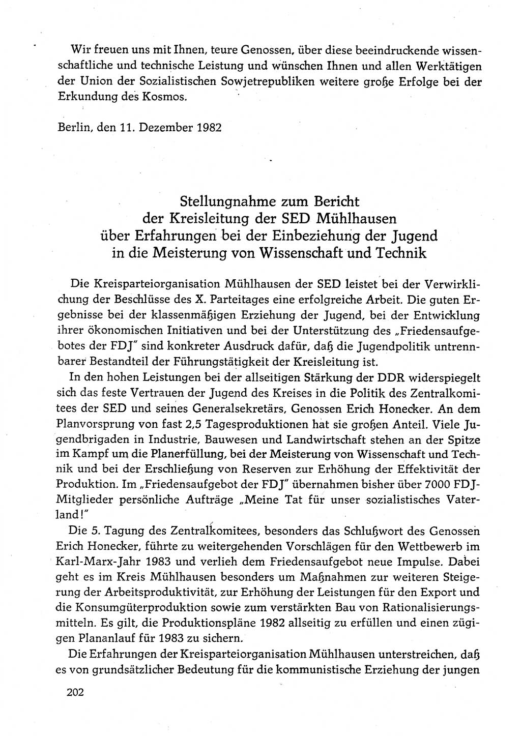 Dokumente der Sozialistischen Einheitspartei Deutschlands (SED) [Deutsche Demokratische Republik (DDR)] 1982-1983, Seite 202 (Dok. SED DDR 1982-1983, S. 202)