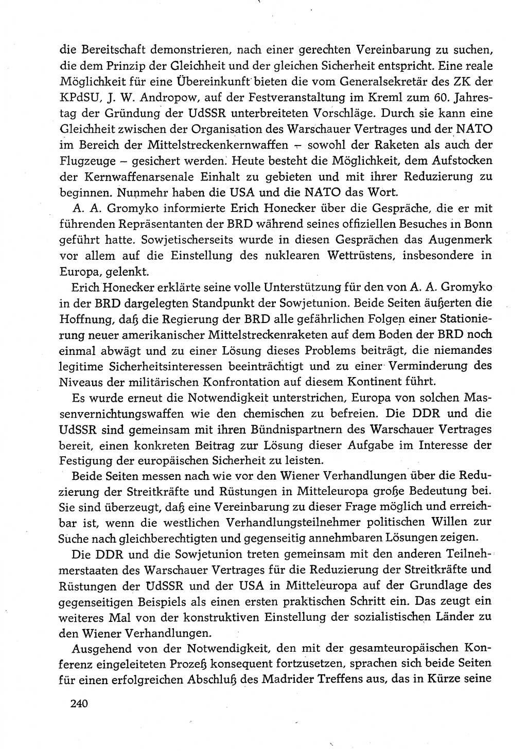 Dokumente der Sozialistischen Einheitspartei Deutschlands (SED) [Deutsche Demokratische Republik (DDR)] 1982-1983, Seite 240 (Dok. SED DDR 1982-1983, S. 240)