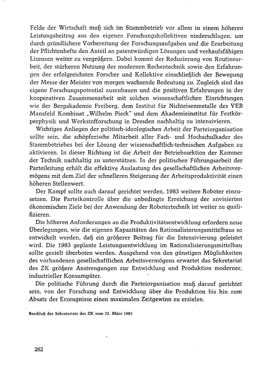 Dokumente der Sozialistischen Einheitspartei Deutschlands (SED) [Deutsche Demokratische Republik (DDR)] 1982-1983, Seite 262 (Dok. SED DDR 1982-1983, S. 262)