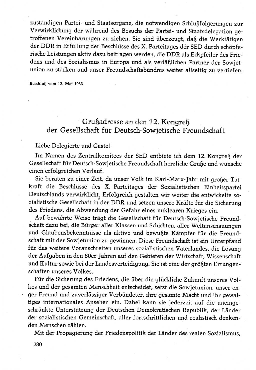 Dokumente der Sozialistischen Einheitspartei Deutschlands (SED) [Deutsche Demokratische Republik (DDR)] 1982-1983, Seite 280 (Dok. SED DDR 1982-1983, S. 280)