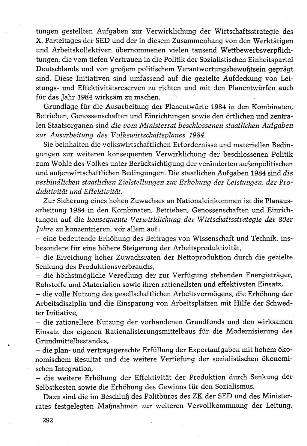 Dokumente der Sozialistischen Einheitspartei Deutschlands (SED) [Deutsche Demokratische Republik (DDR)] 1982-1983, Seite 292 (Dok. SED DDR 1982-1983, S. 292)