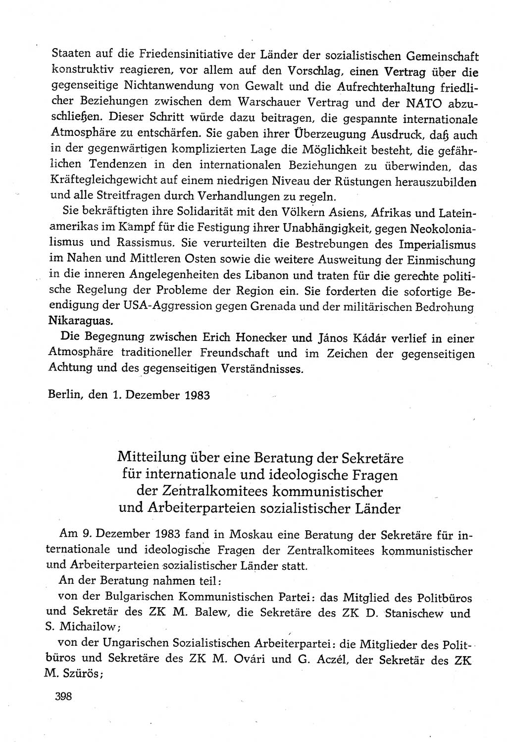 Dokumente der Sozialistischen Einheitspartei Deutschlands (SED) [Deutsche Demokratische Republik (DDR)] 1982-1983, Seite 398 (Dok. SED DDR 1982-1983, S. 398)