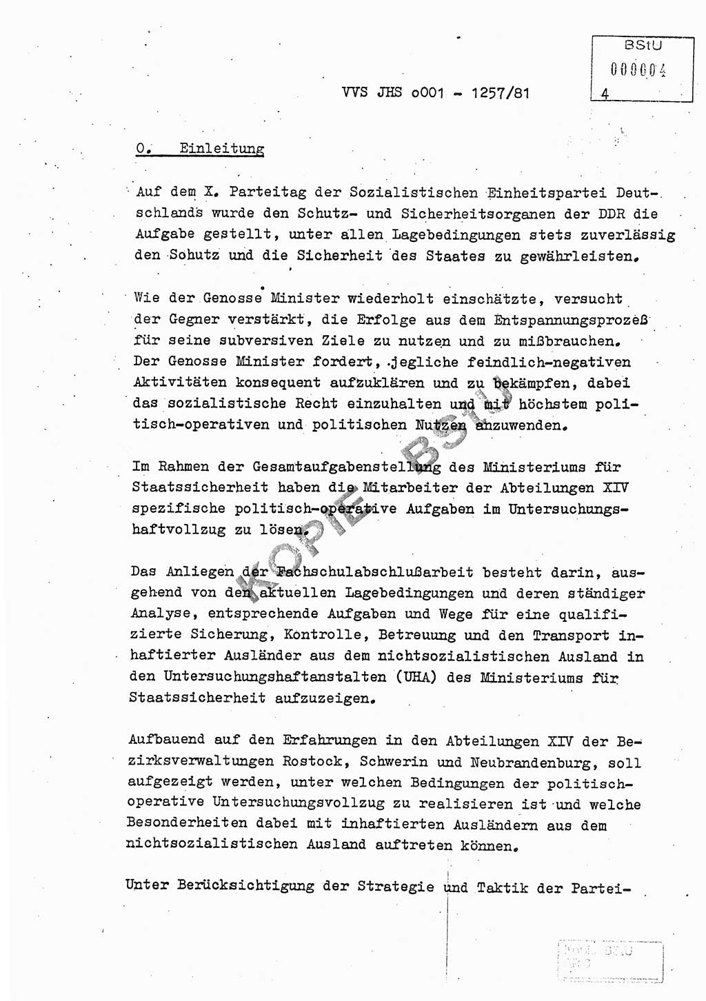 Fachschulabschlußarbeit Unterleutnant Dieter Möller (BV Rst. Abt. ⅩⅣ), Ministerium für Staatssicherheit (MfS) [Deutsche Demokratische Republik (DDR)], Juristische Hochschule (JHS), Vertrauliche Verschlußsache (VVS) o001-1257/81, Potsdam 1982, Seite 4 (FS-Abschl.-Arb. MfS DDR JHS VVS o001-1257/81 1982, S. 4)