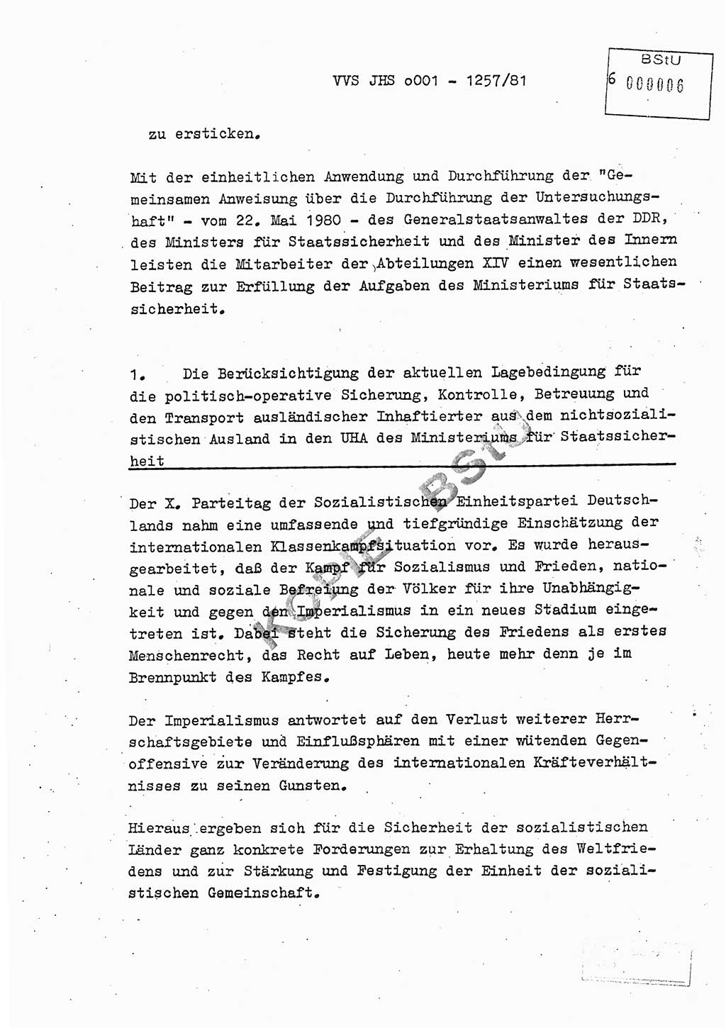 Fachschulabschlußarbeit Unterleutnant Dieter Möller (BV Rst. Abt. ⅩⅣ), Ministerium für Staatssicherheit (MfS) [Deutsche Demokratische Republik (DDR)], Juristische Hochschule (JHS), Vertrauliche Verschlußsache (VVS) o001-1257/81, Potsdam 1982, Seite 6 (FS-Abschl.-Arb. MfS DDR JHS VVS o001-1257/81 1982, S. 6)