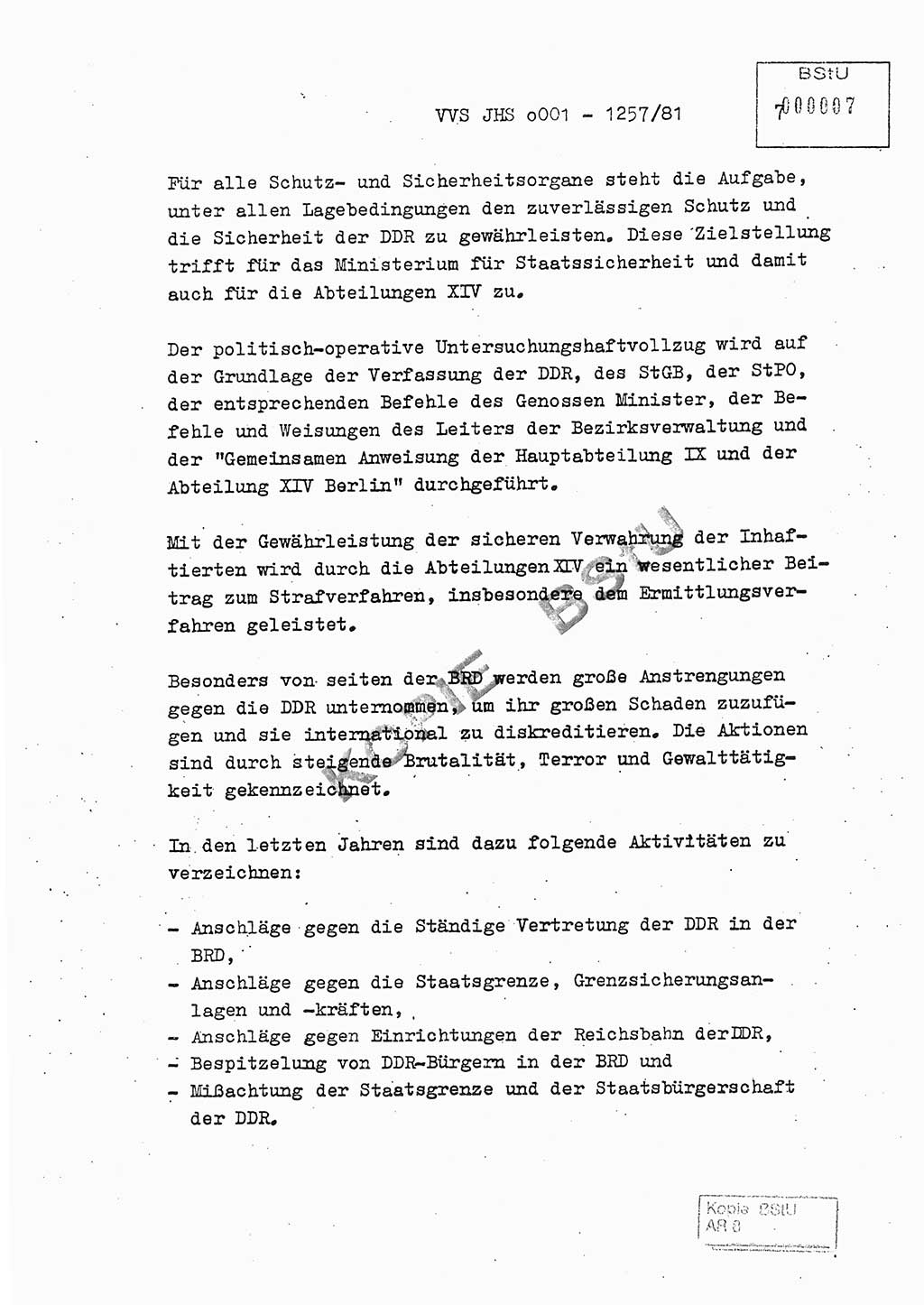 Fachschulabschlußarbeit Unterleutnant Dieter Möller (BV Rst. Abt. ⅩⅣ), Ministerium für Staatssicherheit (MfS) [Deutsche Demokratische Republik (DDR)], Juristische Hochschule (JHS), Vertrauliche Verschlußsache (VVS) o001-1257/81, Potsdam 1982, Seite 7 (FS-Abschl.-Arb. MfS DDR JHS VVS o001-1257/81 1982, S. 7)