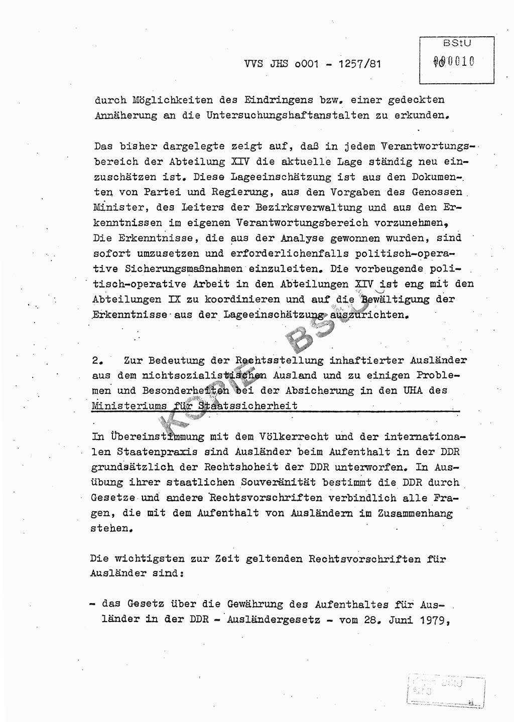 Fachschulabschlußarbeit Unterleutnant Dieter Möller (BV Rst. Abt. ⅩⅣ), Ministerium für Staatssicherheit (MfS) [Deutsche Demokratische Republik (DDR)], Juristische Hochschule (JHS), Vertrauliche Verschlußsache (VVS) o001-1257/81, Potsdam 1982, Seite 10 (FS-Abschl.-Arb. MfS DDR JHS VVS o001-1257/81 1982, S. 10)