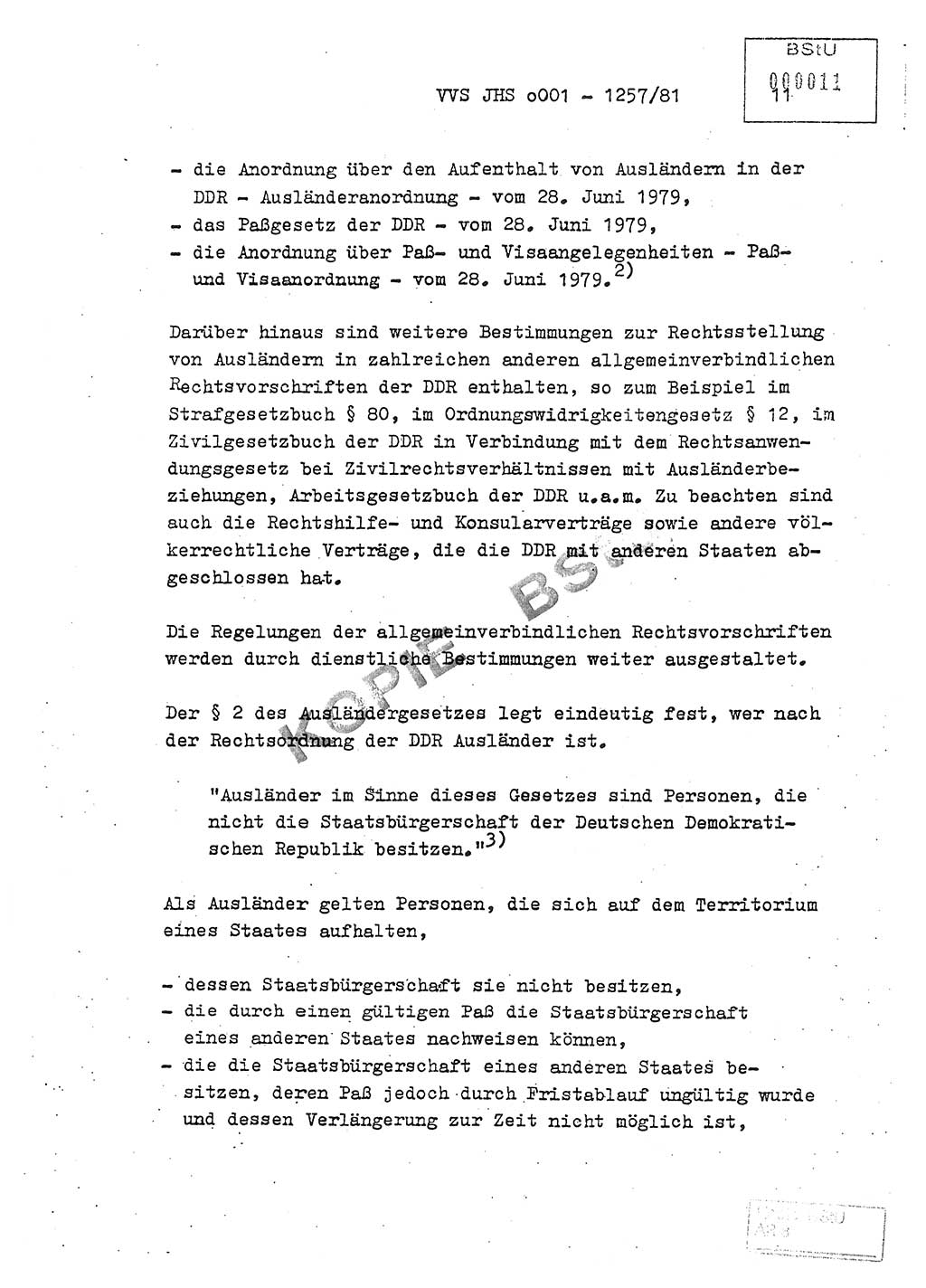 Fachschulabschlußarbeit Unterleutnant Dieter Möller (BV Rst. Abt. ⅩⅣ), Ministerium für Staatssicherheit (MfS) [Deutsche Demokratische Republik (DDR)], Juristische Hochschule (JHS), Vertrauliche Verschlußsache (VVS) o001-1257/81, Potsdam 1982, Seite 11 (FS-Abschl.-Arb. MfS DDR JHS VVS o001-1257/81 1982, S. 11)