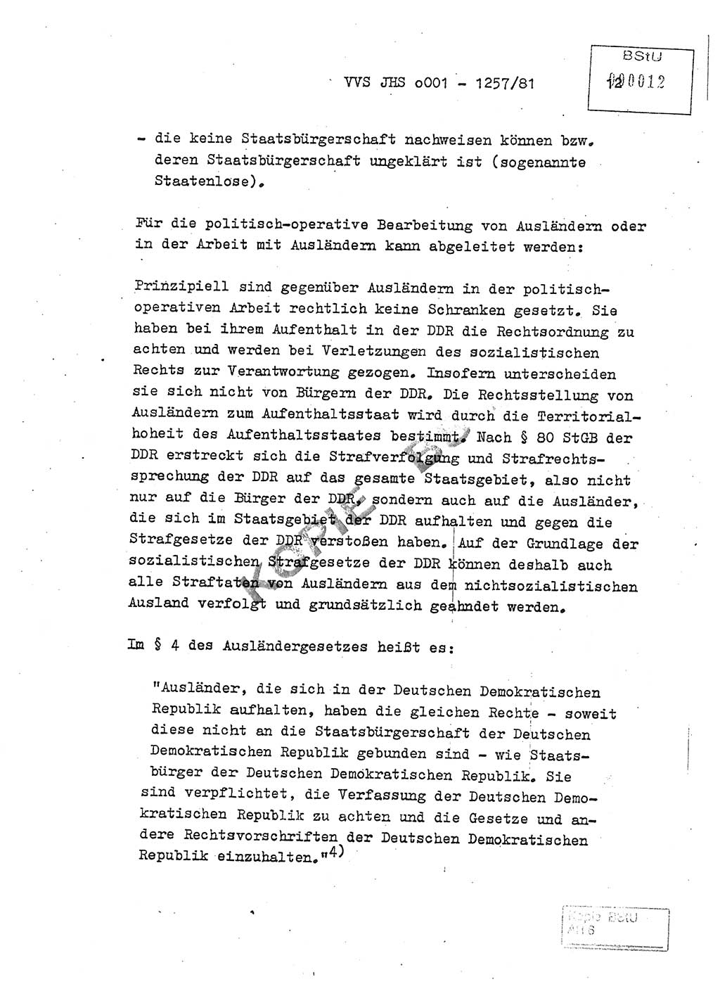 Fachschulabschlußarbeit Unterleutnant Dieter Möller (BV Rst. Abt. ⅩⅣ), Ministerium für Staatssicherheit (MfS) [Deutsche Demokratische Republik (DDR)], Juristische Hochschule (JHS), Vertrauliche Verschlußsache (VVS) o001-1257/81, Potsdam 1982, Seite 12 (FS-Abschl.-Arb. MfS DDR JHS VVS o001-1257/81 1982, S. 12)