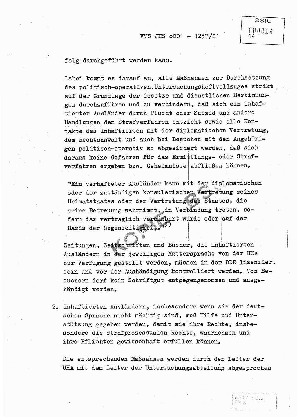 Fachschulabschlußarbeit Unterleutnant Dieter Möller (BV Rst. Abt. ⅩⅣ), Ministerium für Staatssicherheit (MfS) [Deutsche Demokratische Republik (DDR)], Juristische Hochschule (JHS), Vertrauliche Verschlußsache (VVS) o001-1257/81, Potsdam 1982, Seite 14 (FS-Abschl.-Arb. MfS DDR JHS VVS o001-1257/81 1982, S. 14)