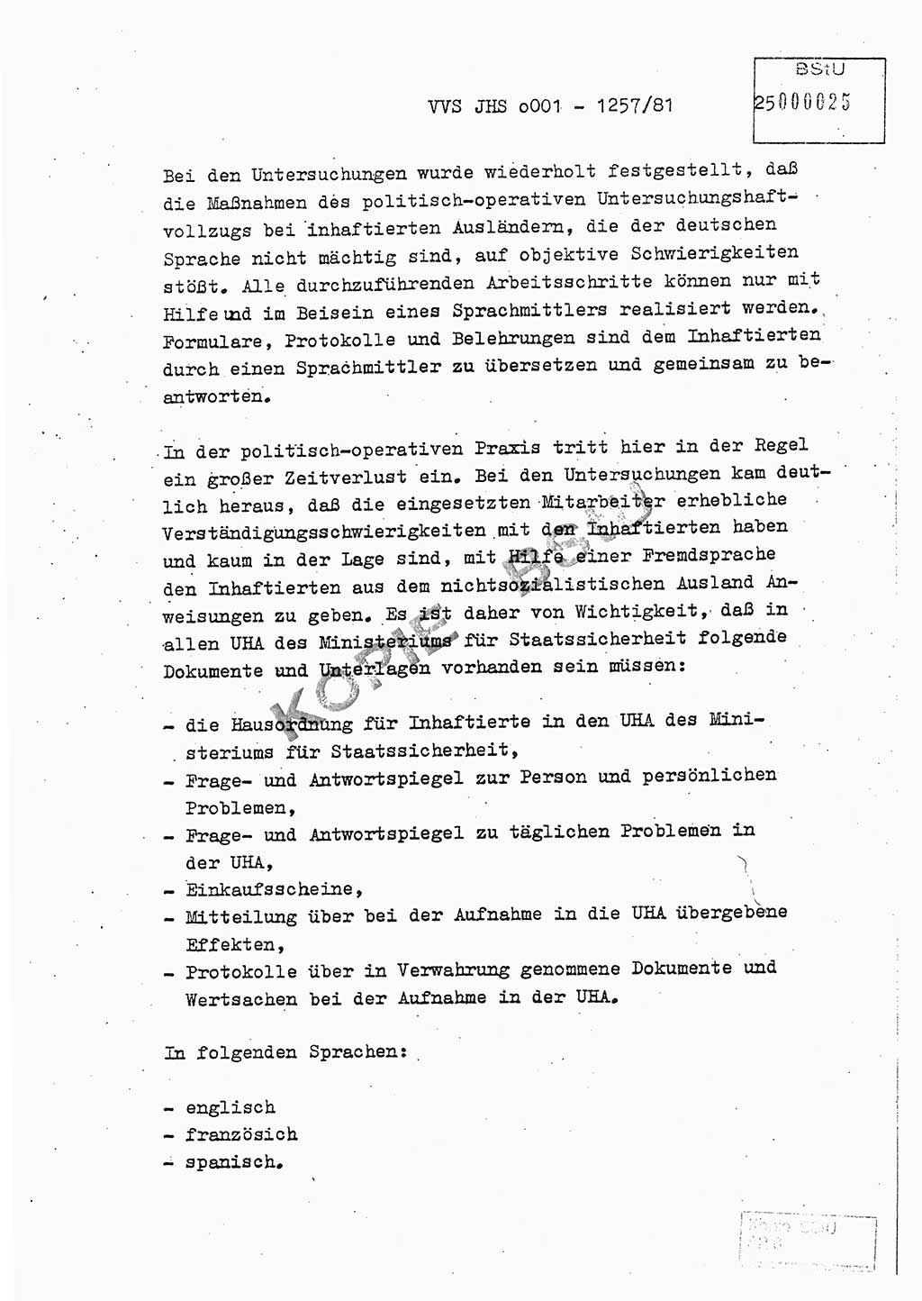 Fachschulabschlußarbeit Unterleutnant Dieter Möller (BV Rst. Abt. ⅩⅣ), Ministerium für Staatssicherheit (MfS) [Deutsche Demokratische Republik (DDR)], Juristische Hochschule (JHS), Vertrauliche Verschlußsache (VVS) o001-1257/81, Potsdam 1982, Seite 25 (FS-Abschl.-Arb. MfS DDR JHS VVS o001-1257/81 1982, S. 25)