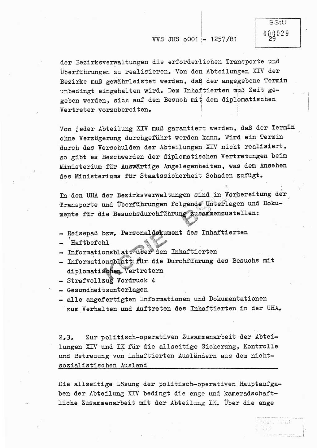 Fachschulabschlußarbeit Unterleutnant Dieter Möller (BV Rst. Abt. ⅩⅣ), Ministerium für Staatssicherheit (MfS) [Deutsche Demokratische Republik (DDR)], Juristische Hochschule (JHS), Vertrauliche Verschlußsache (VVS) o001-1257/81, Potsdam 1982, Seite 29 (FS-Abschl.-Arb. MfS DDR JHS VVS o001-1257/81 1982, S. 29)