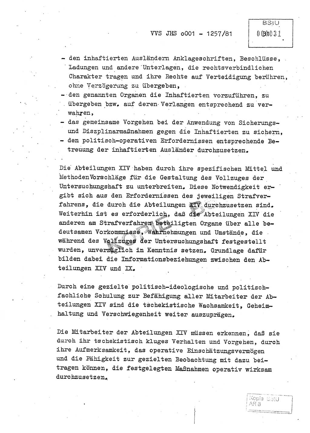 Fachschulabschlußarbeit Unterleutnant Dieter Möller (BV Rst. Abt. ⅩⅣ), Ministerium für Staatssicherheit (MfS) [Deutsche Demokratische Republik (DDR)], Juristische Hochschule (JHS), Vertrauliche Verschlußsache (VVS) o001-1257/81, Potsdam 1982, Seite 31 (FS-Abschl.-Arb. MfS DDR JHS VVS o001-1257/81 1982, S. 31)