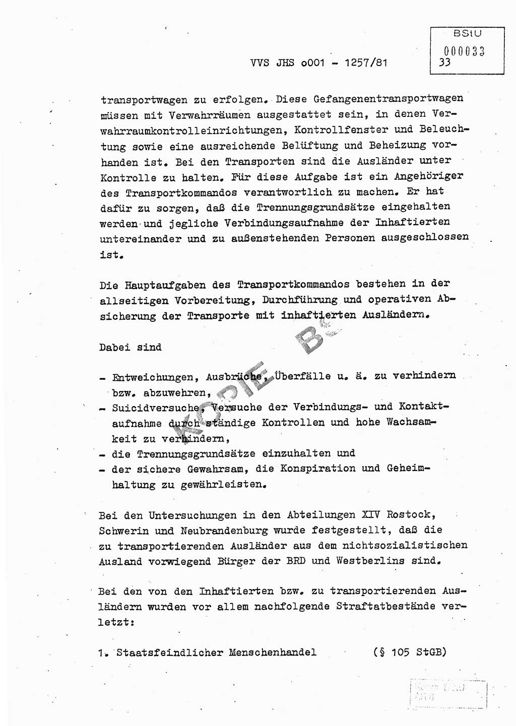 Fachschulabschlußarbeit Unterleutnant Dieter Möller (BV Rst. Abt. ⅩⅣ), Ministerium für Staatssicherheit (MfS) [Deutsche Demokratische Republik (DDR)], Juristische Hochschule (JHS), Vertrauliche Verschlußsache (VVS) o001-1257/81, Potsdam 1982, Seite 33 (FS-Abschl.-Arb. MfS DDR JHS VVS o001-1257/81 1982, S. 33)