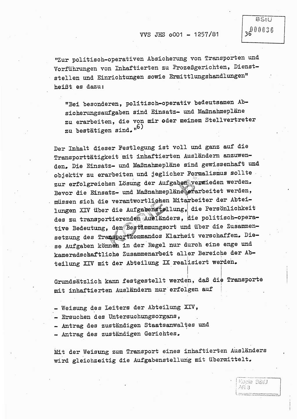 Fachschulabschlußarbeit Unterleutnant Dieter Möller (BV Rst. Abt. ⅩⅣ), Ministerium für Staatssicherheit (MfS) [Deutsche Demokratische Republik (DDR)], Juristische Hochschule (JHS), Vertrauliche Verschlußsache (VVS) o001-1257/81, Potsdam 1982, Seite 36 (FS-Abschl.-Arb. MfS DDR JHS VVS o001-1257/81 1982, S. 36)