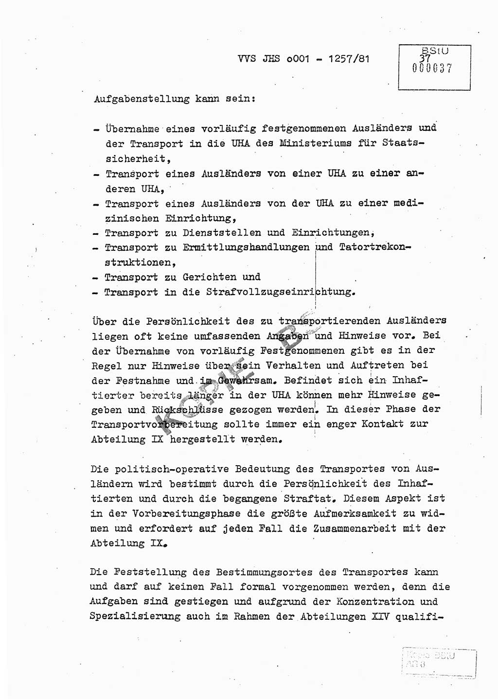 Fachschulabschlußarbeit Unterleutnant Dieter Möller (BV Rst. Abt. ⅩⅣ), Ministerium für Staatssicherheit (MfS) [Deutsche Demokratische Republik (DDR)], Juristische Hochschule (JHS), Vertrauliche Verschlußsache (VVS) o001-1257/81, Potsdam 1982, Seite 37 (FS-Abschl.-Arb. MfS DDR JHS VVS o001-1257/81 1982, S. 37)