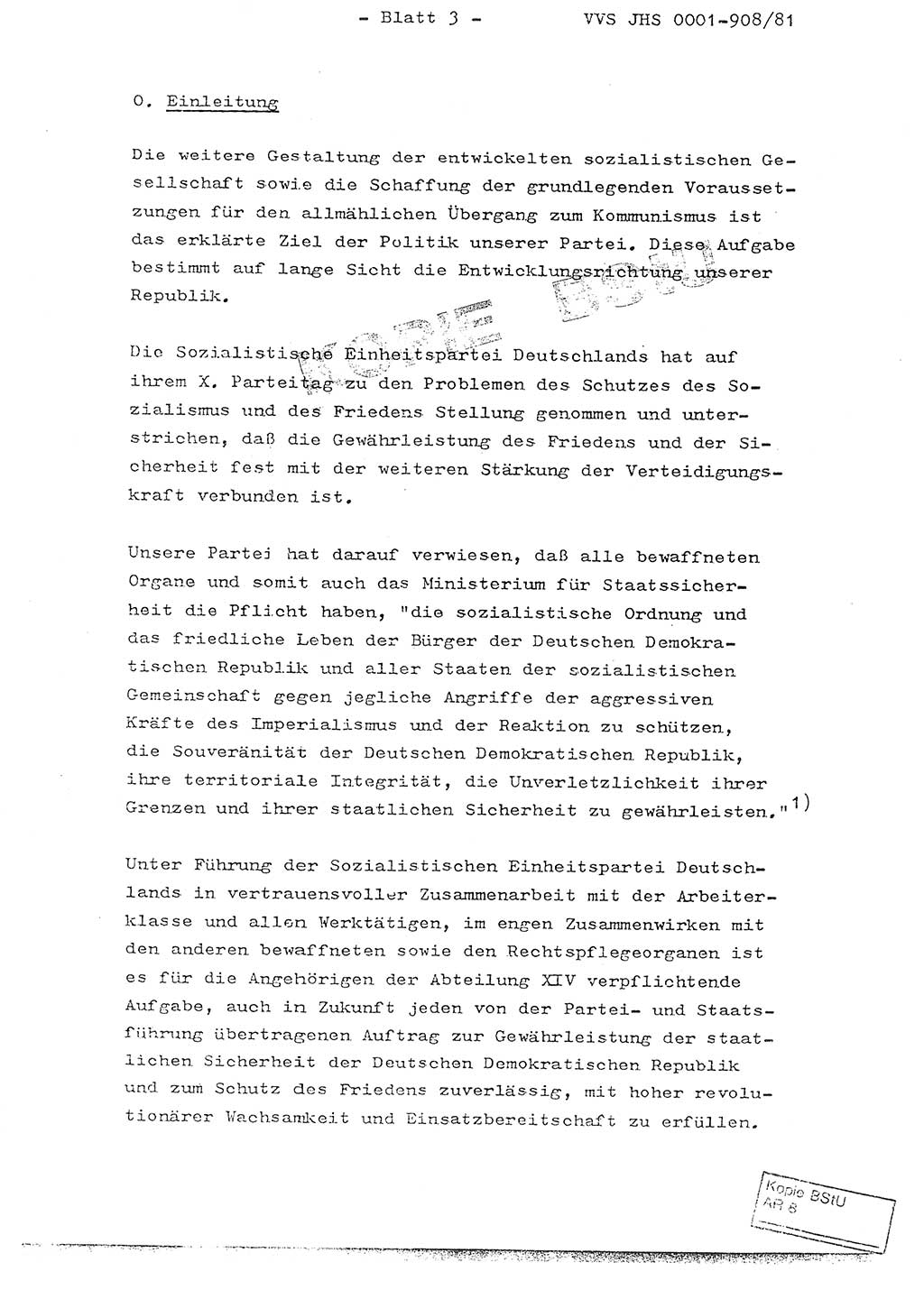 Fachschulabschlußarbeit Oberleutnant Wolfgang Wittmann (Abt. ⅩⅣ), Ministerium für Staatssicherheit (MfS) [Deutsche Demokratische Republik (DDR)], Juristische Hochschule (JHS), Vertrauliche Verschlußsache (VVS) o001-908/82, Potsdam 1982, Blatt 3 (FS-Abschl.-Arb. MfS DDR JHS VVS o001-908/82 1982, Bl. 3)