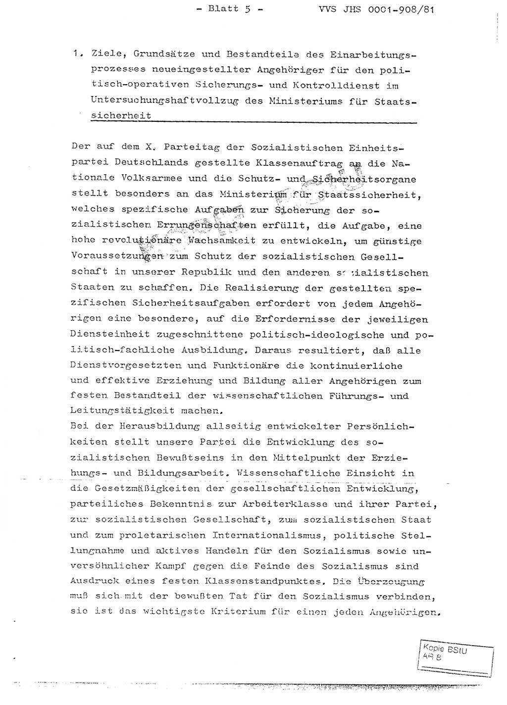 Fachschulabschlußarbeit Oberleutnant Wolfgang Wittmann (Abt. ⅩⅣ), Ministerium für Staatssicherheit (MfS) [Deutsche Demokratische Republik (DDR)], Juristische Hochschule (JHS), Vertrauliche Verschlußsache (VVS) o001-908/82, Potsdam 1982, Blatt 5 (FS-Abschl.-Arb. MfS DDR JHS VVS o001-908/82 1982, Bl. 5)