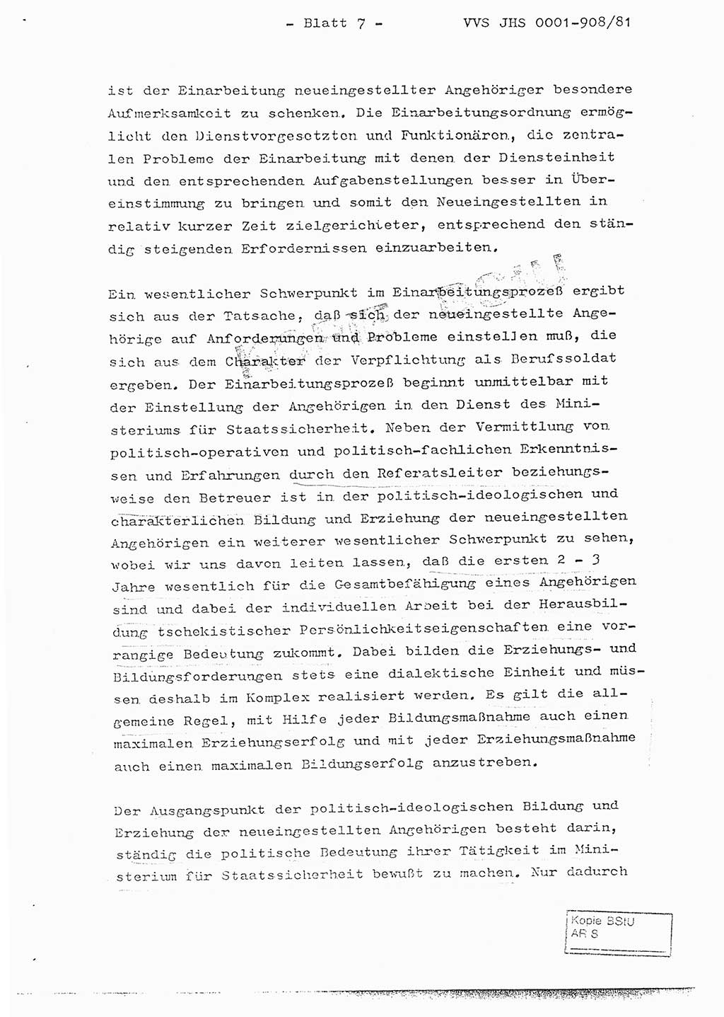 Fachschulabschlußarbeit Oberleutnant Wolfgang Wittmann (Abt. ⅩⅣ), Ministerium für Staatssicherheit (MfS) [Deutsche Demokratische Republik (DDR)], Juristische Hochschule (JHS), Vertrauliche Verschlußsache (VVS) o001-908/82, Potsdam 1982, Blatt 7 (FS-Abschl.-Arb. MfS DDR JHS VVS o001-908/82 1982, Bl. 7)