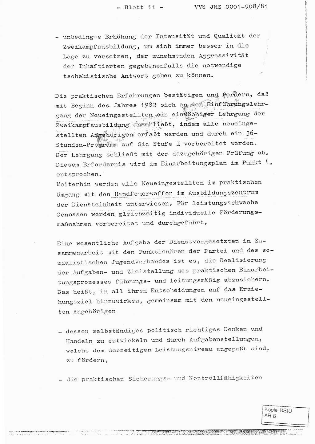 Fachschulabschlußarbeit Oberleutnant Wolfgang Wittmann (Abt. ⅩⅣ), Ministerium für Staatssicherheit (MfS) [Deutsche Demokratische Republik (DDR)], Juristische Hochschule (JHS), Vertrauliche Verschlußsache (VVS) o001-908/82, Potsdam 1982, Blatt 11 (FS-Abschl.-Arb. MfS DDR JHS VVS o001-908/82 1982, Bl. 11)
