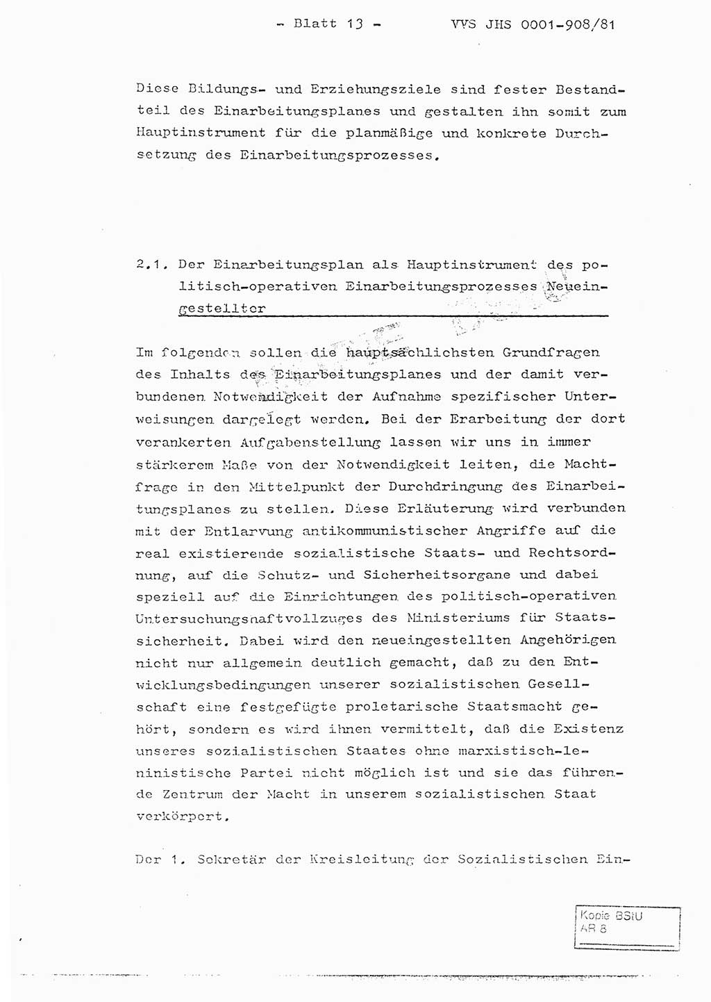 Fachschulabschlußarbeit Oberleutnant Wolfgang Wittmann (Abt. ⅩⅣ), Ministerium für Staatssicherheit (MfS) [Deutsche Demokratische Republik (DDR)], Juristische Hochschule (JHS), Vertrauliche Verschlußsache (VVS) o001-908/82, Potsdam 1982, Blatt 13 (FS-Abschl.-Arb. MfS DDR JHS VVS o001-908/82 1982, Bl. 13)