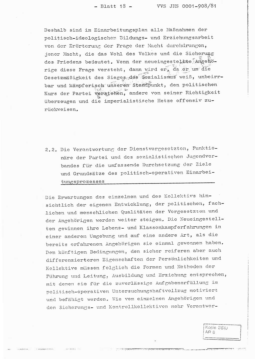 Fachschulabschlußarbeit Oberleutnant Wolfgang Wittmann (Abt. ⅩⅣ), Ministerium für Staatssicherheit (MfS) [Deutsche Demokratische Republik (DDR)], Juristische Hochschule (JHS), Vertrauliche Verschlußsache (VVS) o001-908/82, Potsdam 1982, Blatt 18 (FS-Abschl.-Arb. MfS DDR JHS VVS o001-908/82 1982, Bl. 18)