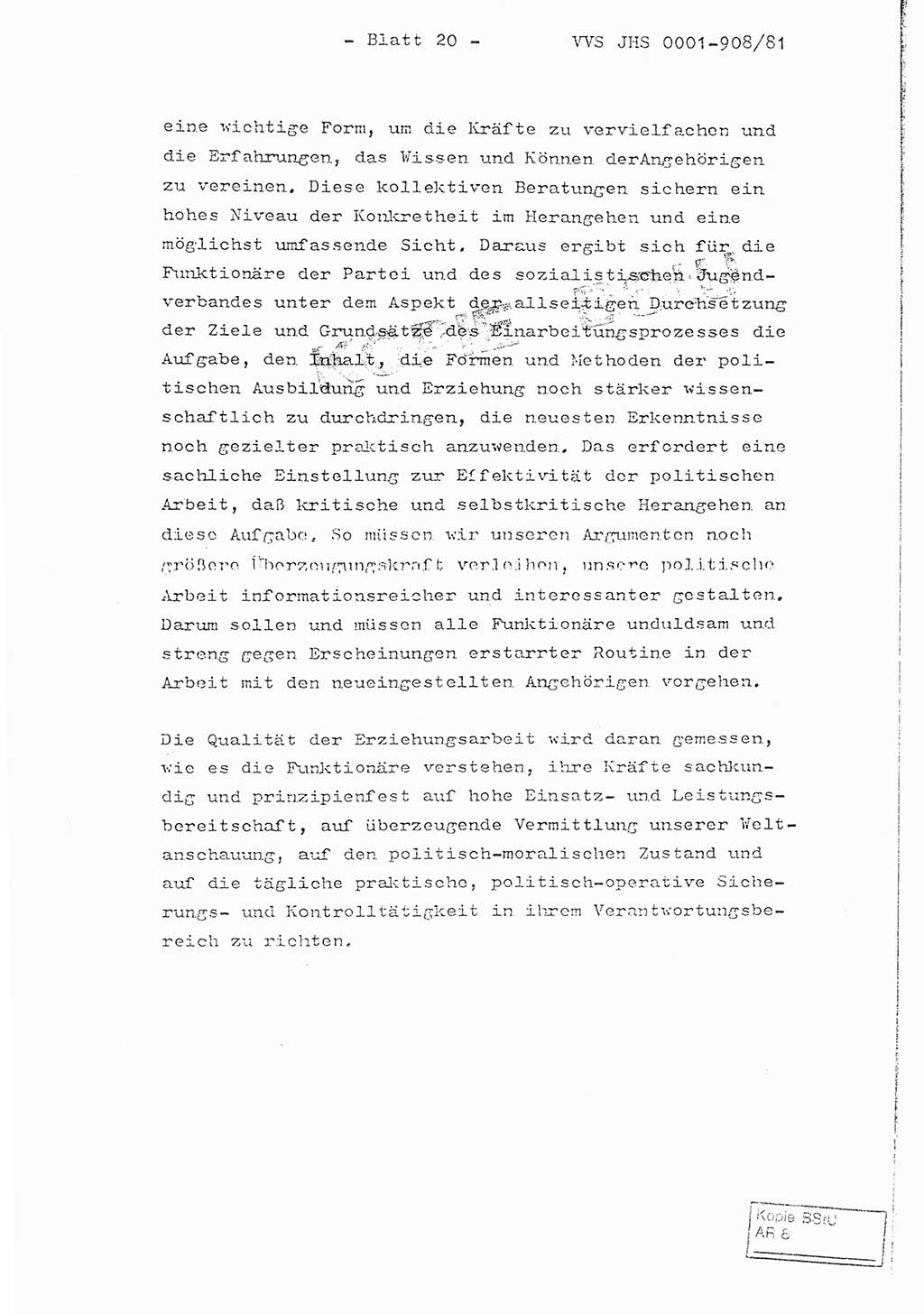 Fachschulabschlußarbeit Oberleutnant Wolfgang Wittmann (Abt. ⅩⅣ), Ministerium für Staatssicherheit (MfS) [Deutsche Demokratische Republik (DDR)], Juristische Hochschule (JHS), Vertrauliche Verschlußsache (VVS) o001-908/82, Potsdam 1982, Blatt 20 (FS-Abschl.-Arb. MfS DDR JHS VVS o001-908/82 1982, Bl. 20)