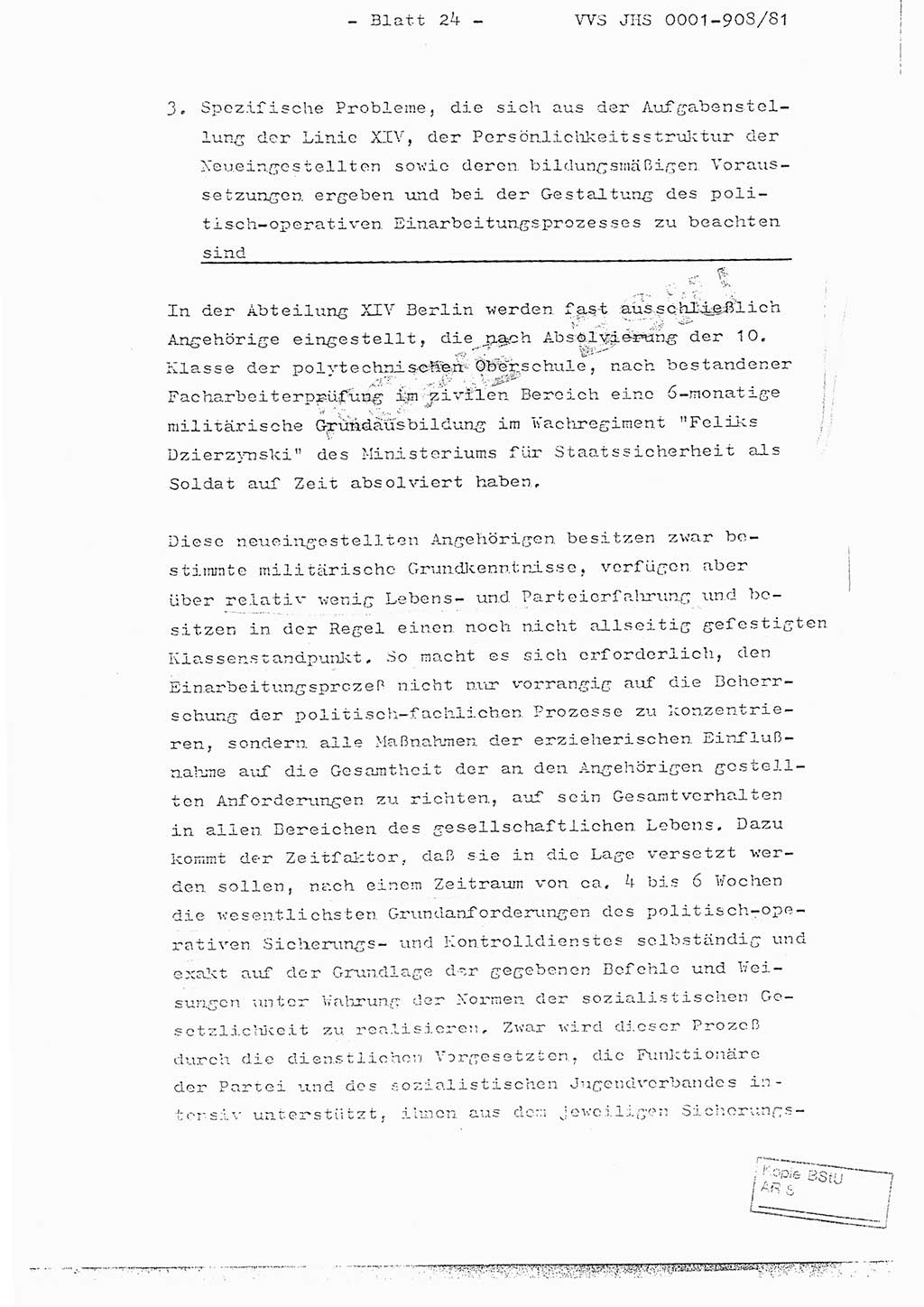 Fachschulabschlußarbeit Oberleutnant Wolfgang Wittmann (Abt. ⅩⅣ), Ministerium für Staatssicherheit (MfS) [Deutsche Demokratische Republik (DDR)], Juristische Hochschule (JHS), Vertrauliche Verschlußsache (VVS) o001-908/82, Potsdam 1982, Blatt 24 (FS-Abschl.-Arb. MfS DDR JHS VVS o001-908/82 1982, Bl. 24)