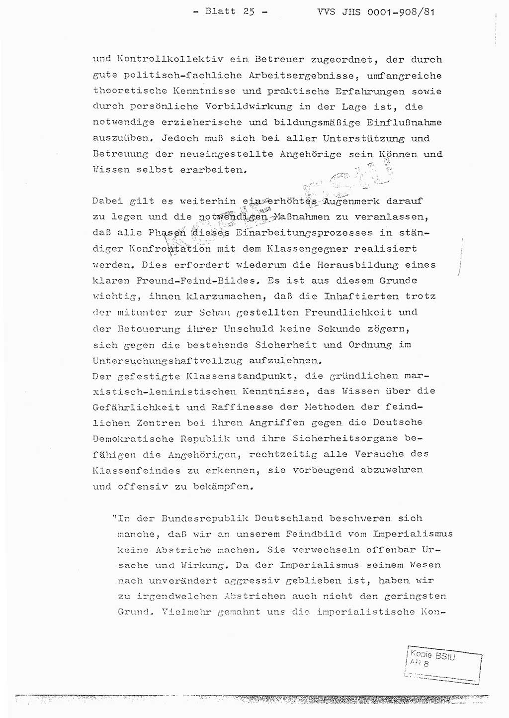 Fachschulabschlußarbeit Oberleutnant Wolfgang Wittmann (Abt. ⅩⅣ), Ministerium für Staatssicherheit (MfS) [Deutsche Demokratische Republik (DDR)], Juristische Hochschule (JHS), Vertrauliche Verschlußsache (VVS) o001-908/82, Potsdam 1982, Blatt 25 (FS-Abschl.-Arb. MfS DDR JHS VVS o001-908/82 1982, Bl. 25)