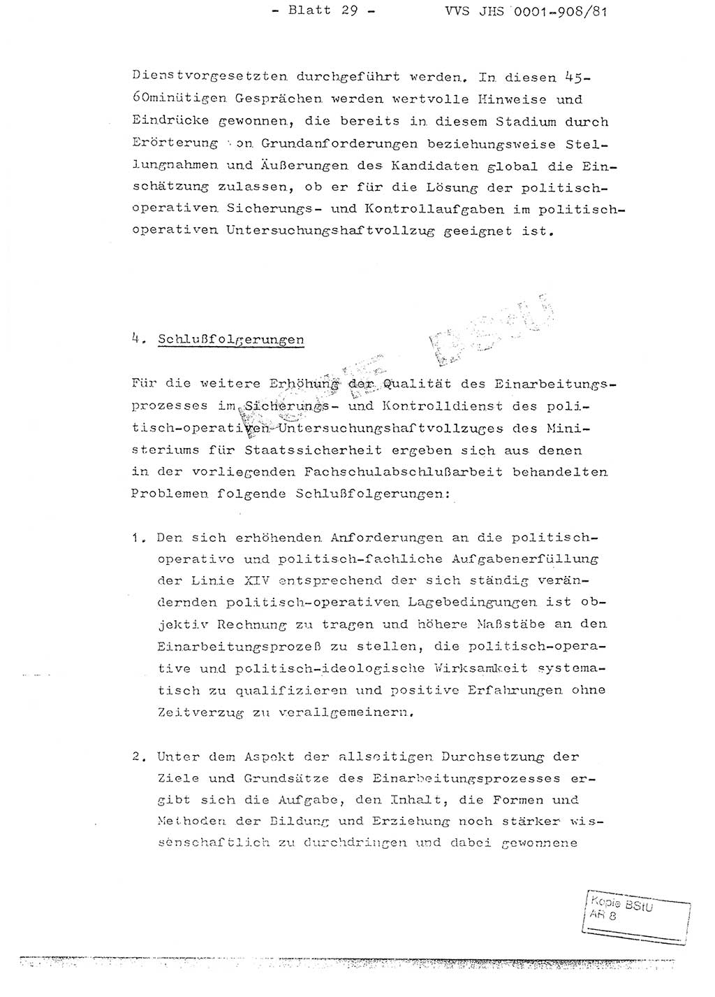 Fachschulabschlußarbeit Oberleutnant Wolfgang Wittmann (Abt. ⅩⅣ), Ministerium für Staatssicherheit (MfS) [Deutsche Demokratische Republik (DDR)], Juristische Hochschule (JHS), Vertrauliche Verschlußsache (VVS) o001-908/82, Potsdam 1982, Blatt 29 (FS-Abschl.-Arb. MfS DDR JHS VVS o001-908/82 1982, Bl. 29)