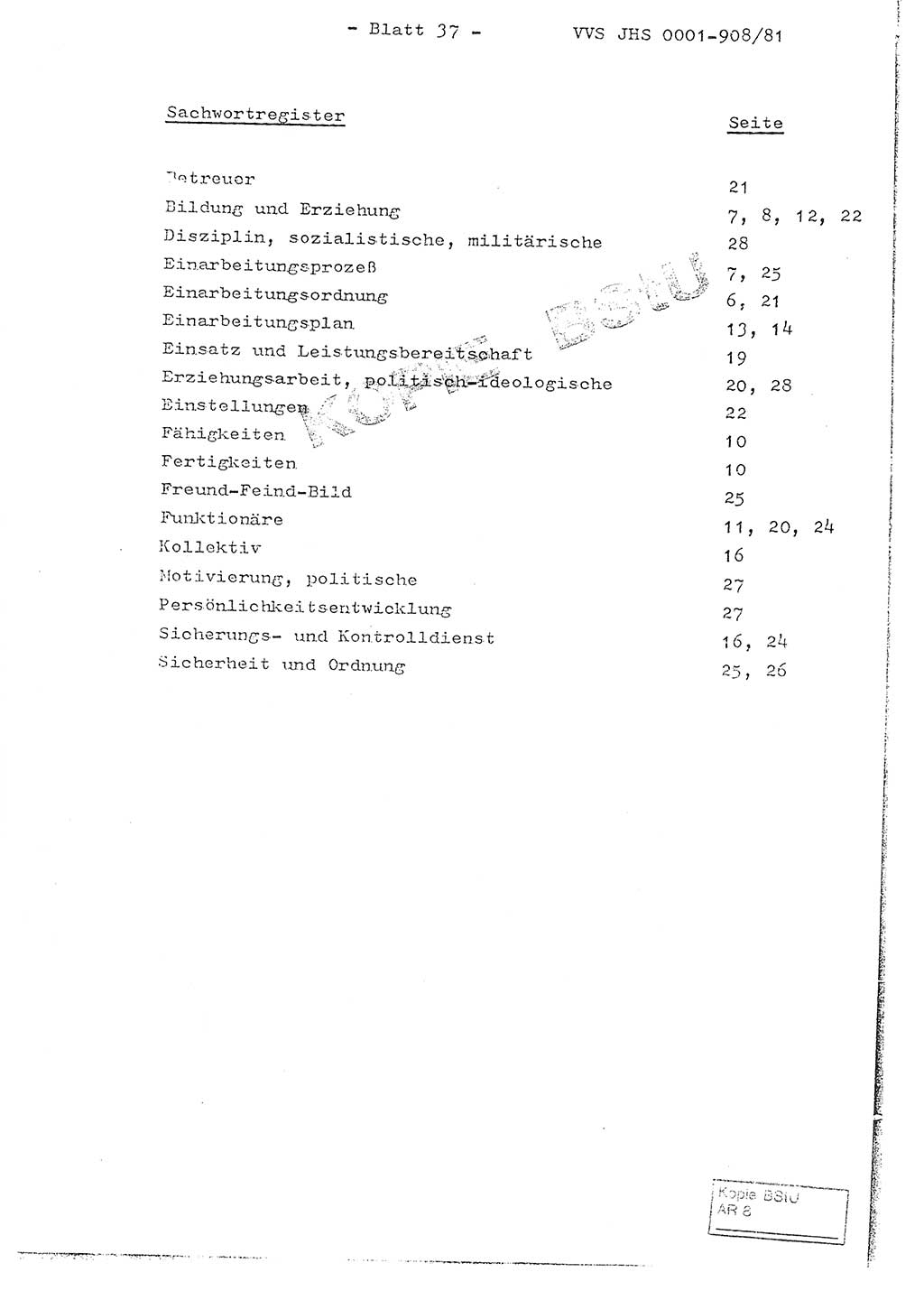 Fachschulabschlußarbeit Oberleutnant Wolfgang Wittmann (Abt. ⅩⅣ), Ministerium für Staatssicherheit (MfS) [Deutsche Demokratische Republik (DDR)], Juristische Hochschule (JHS), Vertrauliche Verschlußsache (VVS) o001-908/82, Potsdam 1982, Blatt 37 (FS-Abschl.-Arb. MfS DDR JHS VVS o001-908/82 1982, Bl. 37)