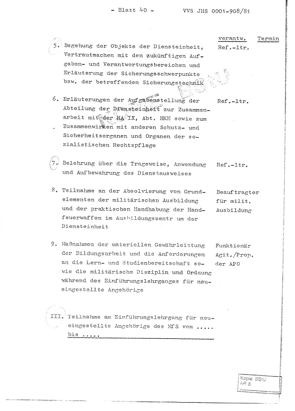 Fachschulabschlußarbeit Oberleutnant Wolfgang Wittmann (Abt. ⅩⅣ), Ministerium für Staatssicherheit (MfS) [Deutsche Demokratische Republik (DDR)], Juristische Hochschule (JHS), Vertrauliche Verschlußsache (VVS) o001-908/82, Potsdam 1982, Blatt 40 (FS-Abschl.-Arb. MfS DDR JHS VVS o001-908/82 1982, Bl. 40)