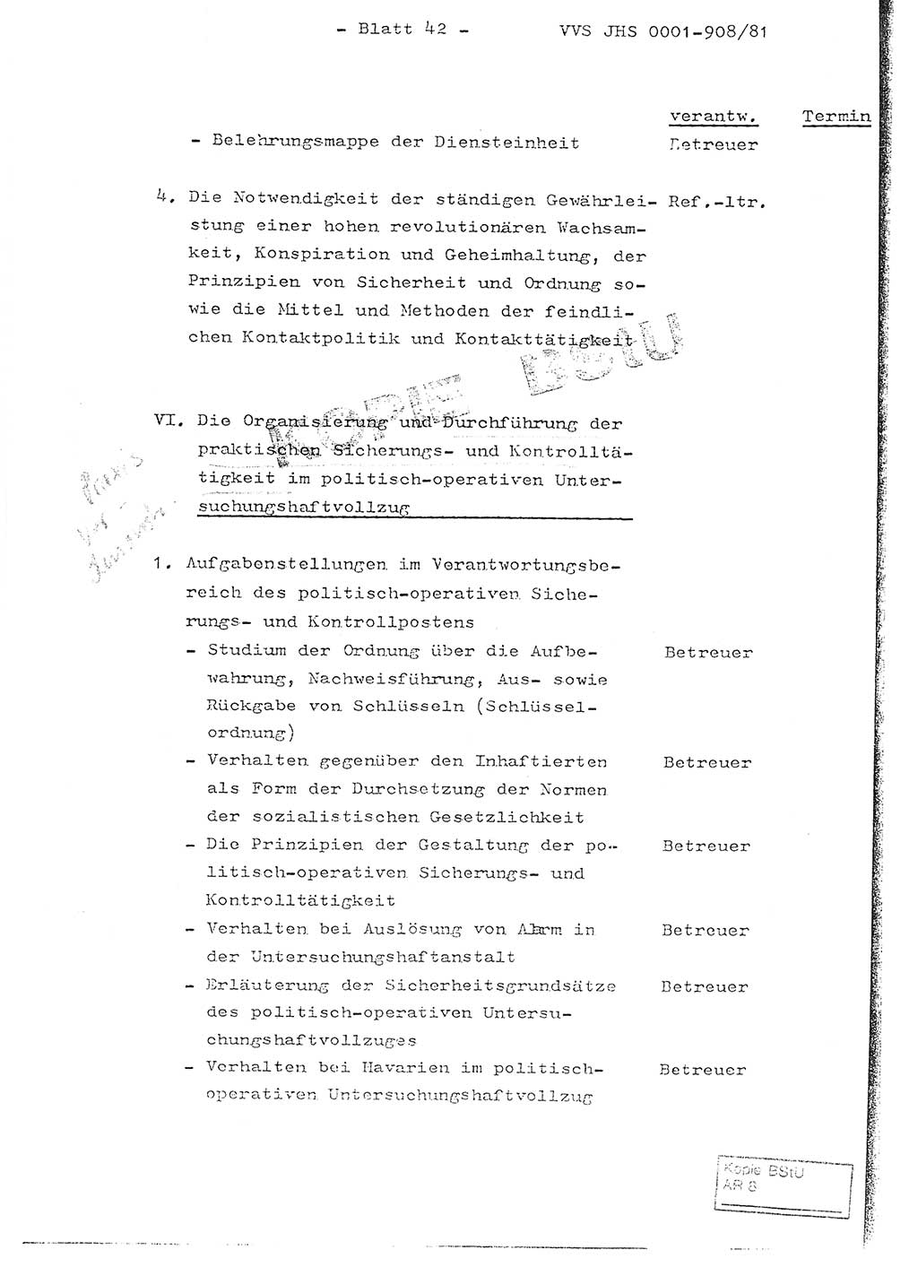 Fachschulabschlußarbeit Oberleutnant Wolfgang Wittmann (Abt. ⅩⅣ), Ministerium für Staatssicherheit (MfS) [Deutsche Demokratische Republik (DDR)], Juristische Hochschule (JHS), Vertrauliche Verschlußsache (VVS) o001-908/82, Potsdam 1982, Blatt 42 (FS-Abschl.-Arb. MfS DDR JHS VVS o001-908/82 1982, Bl. 42)