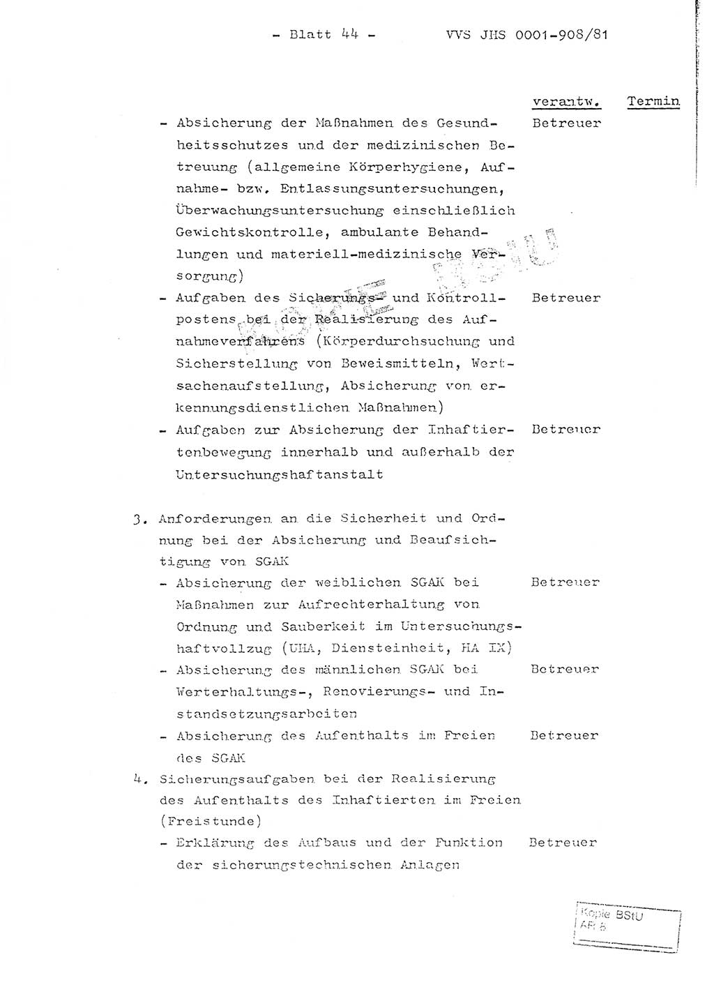 Fachschulabschlußarbeit Oberleutnant Wolfgang Wittmann (Abt. ⅩⅣ), Ministerium für Staatssicherheit (MfS) [Deutsche Demokratische Republik (DDR)], Juristische Hochschule (JHS), Vertrauliche Verschlußsache (VVS) o001-908/82, Potsdam 1982, Blatt 44 (FS-Abschl.-Arb. MfS DDR JHS VVS o001-908/82 1982, Bl. 44)