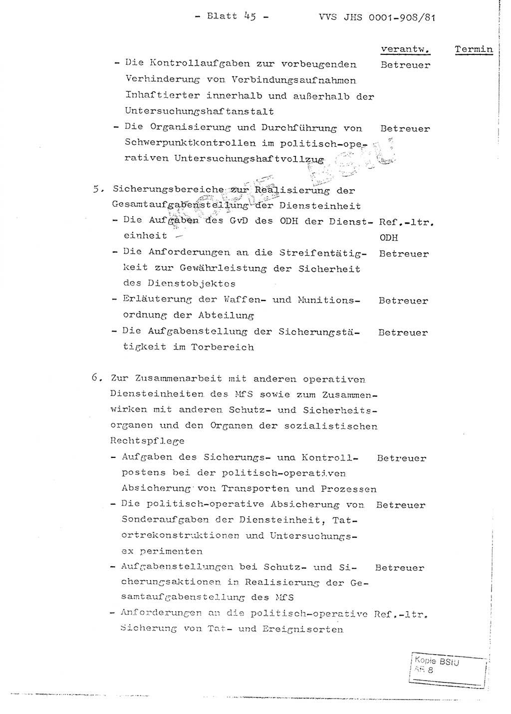 Fachschulabschlußarbeit Oberleutnant Wolfgang Wittmann (Abt. ⅩⅣ), Ministerium für Staatssicherheit (MfS) [Deutsche Demokratische Republik (DDR)], Juristische Hochschule (JHS), Vertrauliche Verschlußsache (VVS) o001-908/82, Potsdam 1982, Blatt 45 (FS-Abschl.-Arb. MfS DDR JHS VVS o001-908/82 1982, Bl. 45)