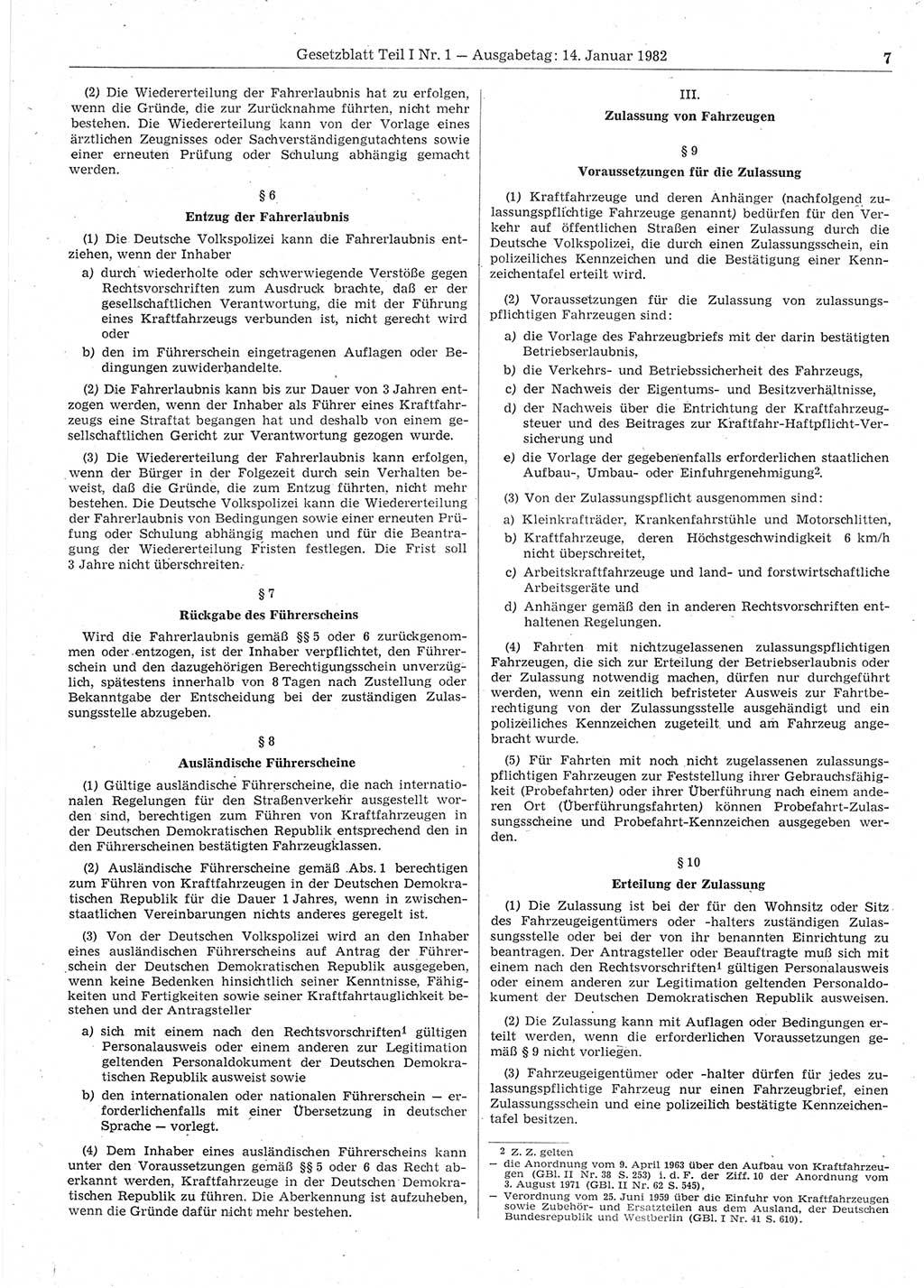Gesetzblatt (GBl.) der Deutschen Demokratischen Republik (DDR) Teil Ⅰ 1982, Seite 7 (GBl. DDR Ⅰ 1982, S. 7)